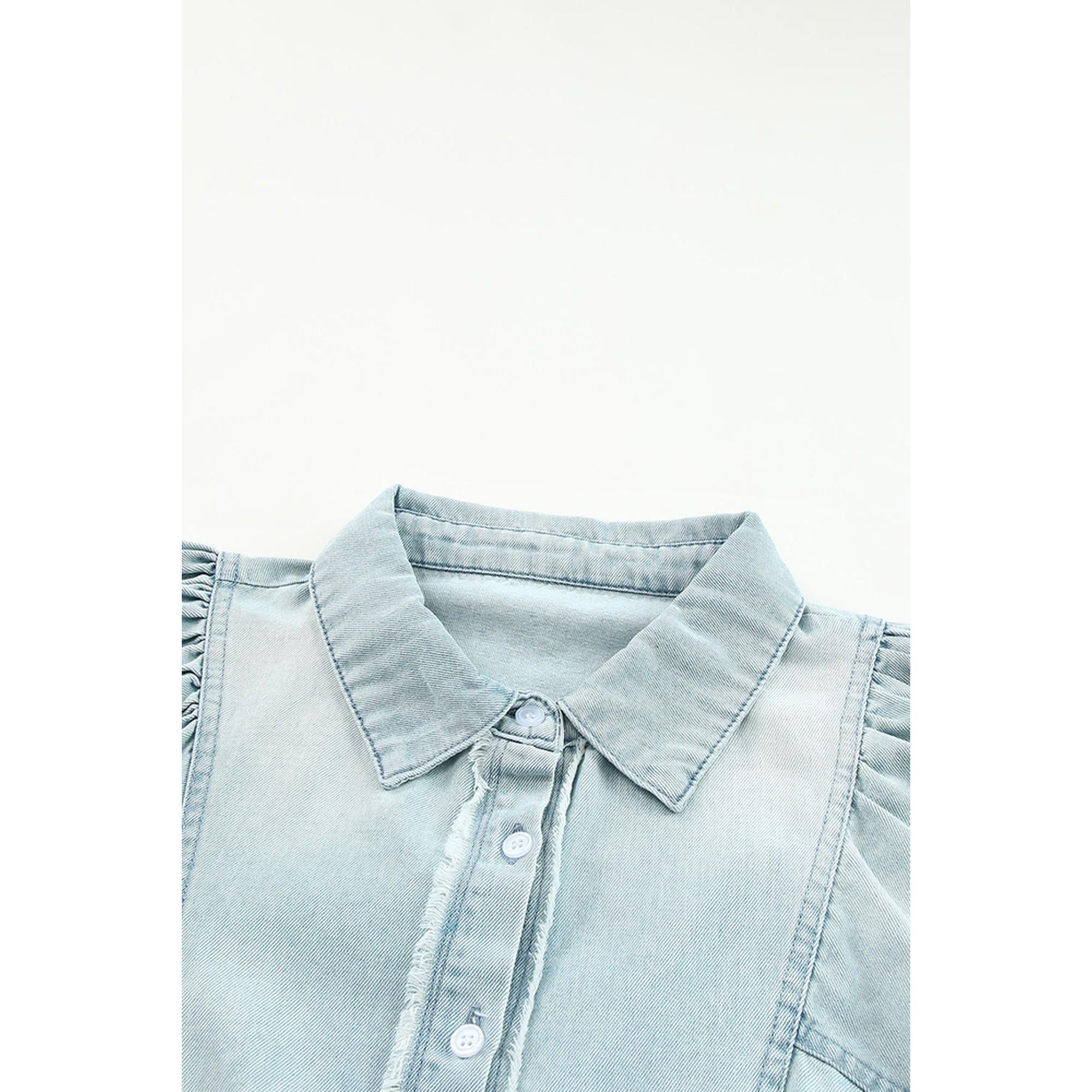 Azura Exchange Bubble Sleeve Denim Shirt - L