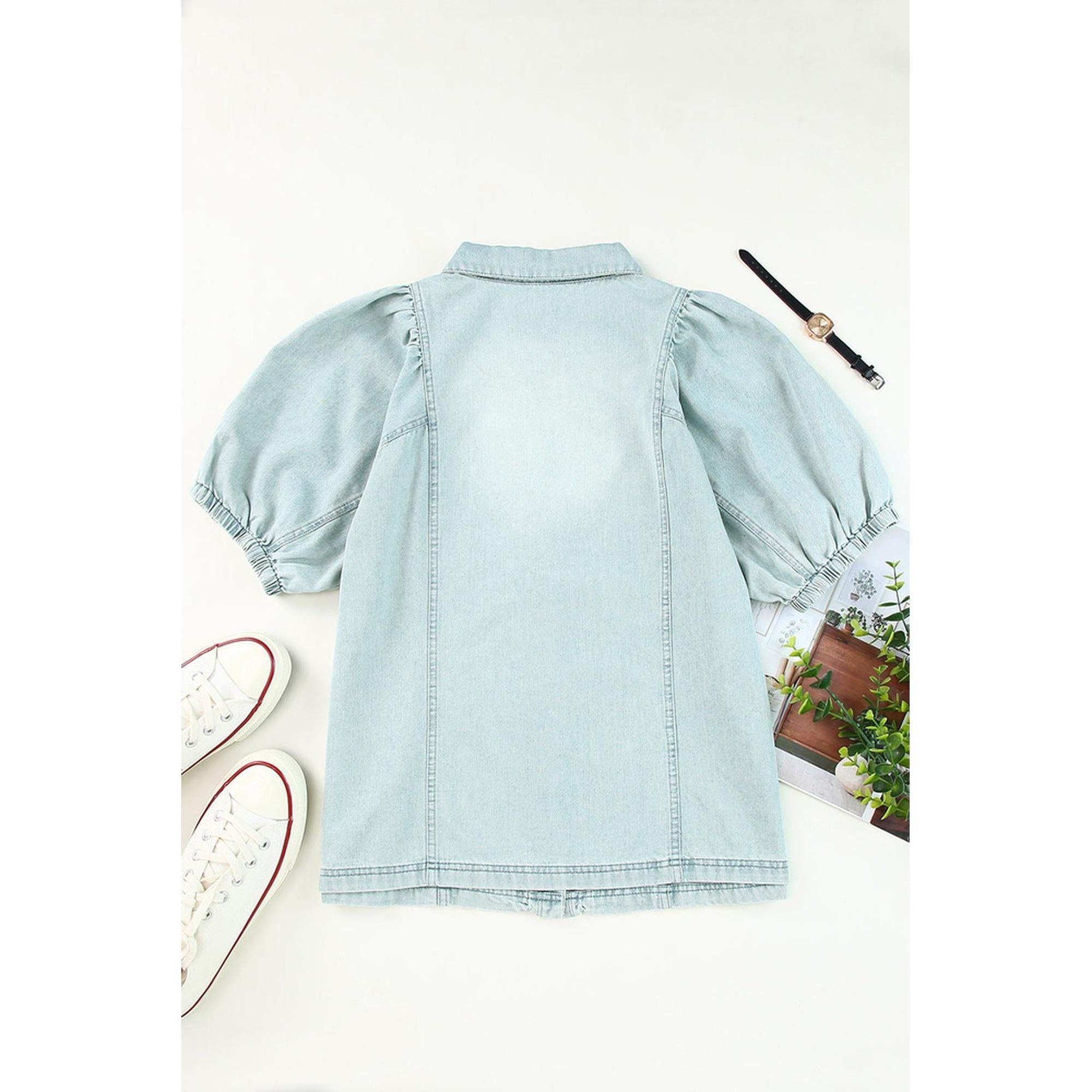 Azura Exchange Bubble Sleeve Denim Shirt - M