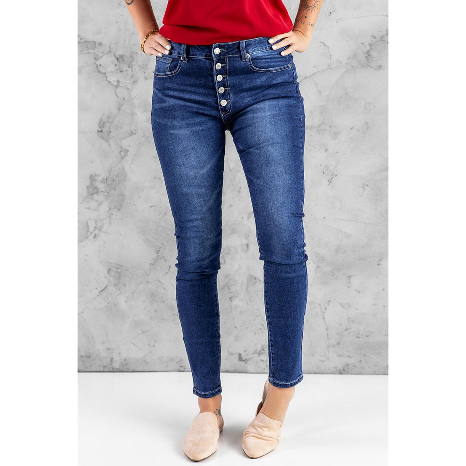 Azura Exchange Button Fly High Rise Skinny Jeans - M