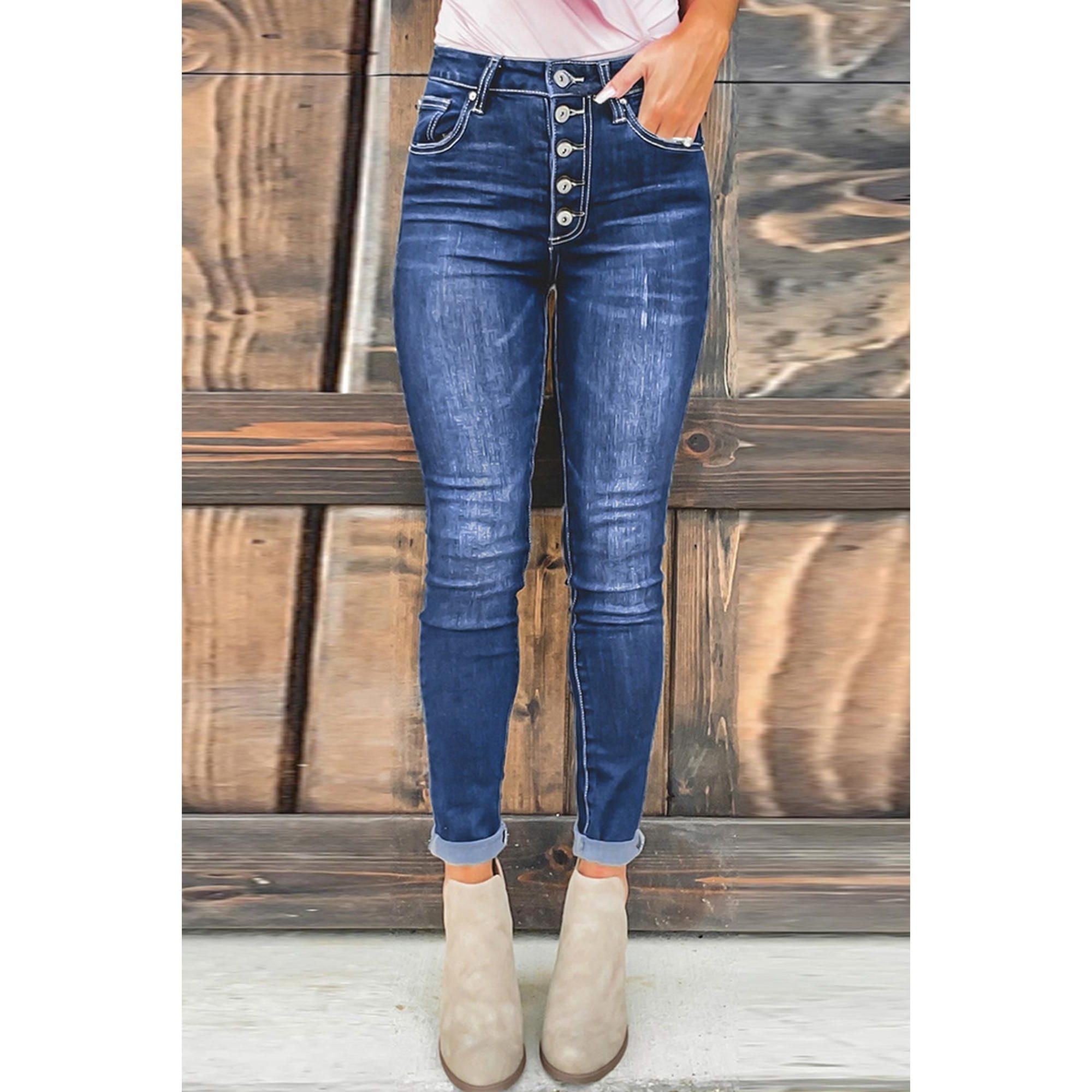 Azura Exchange Button Fly High Rise Skinny Jeans - M