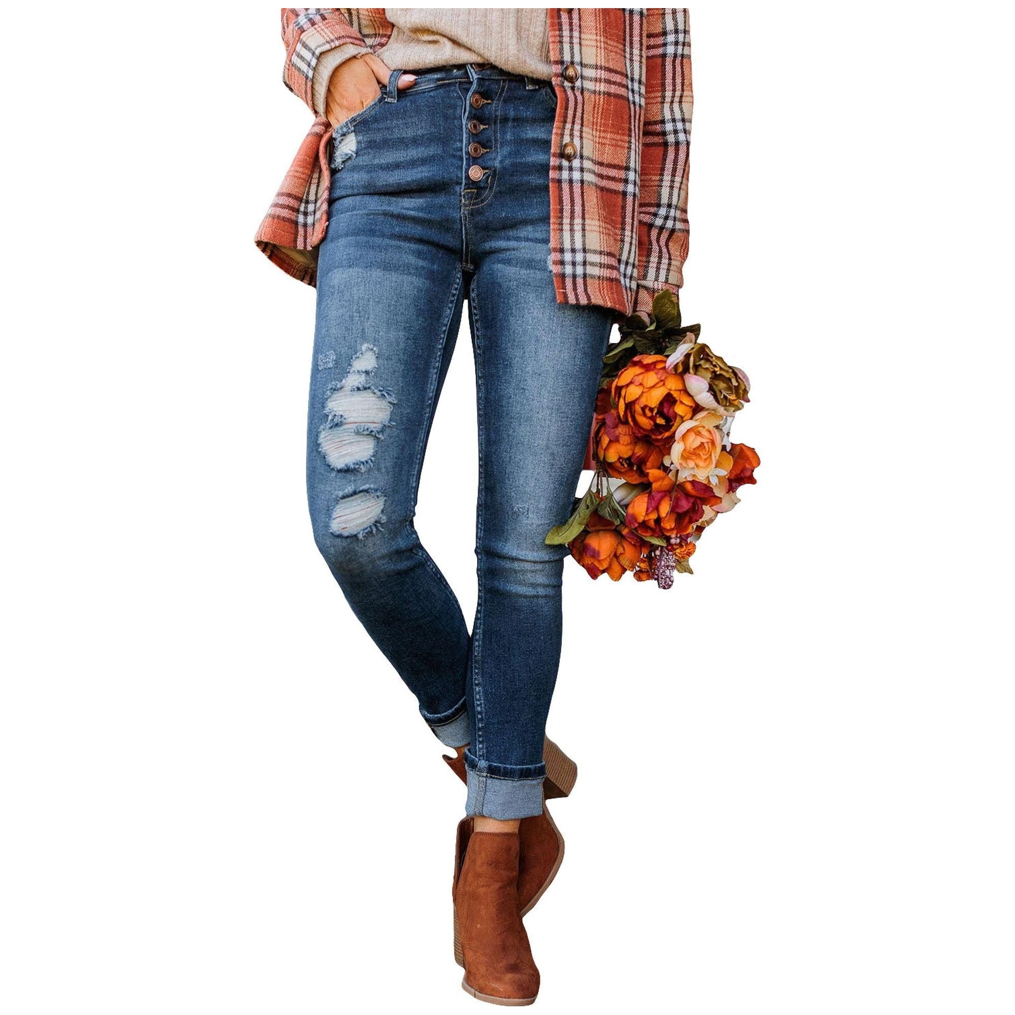 Azura Exchange Button Fly High Waist Skinny Jeans - 10 US