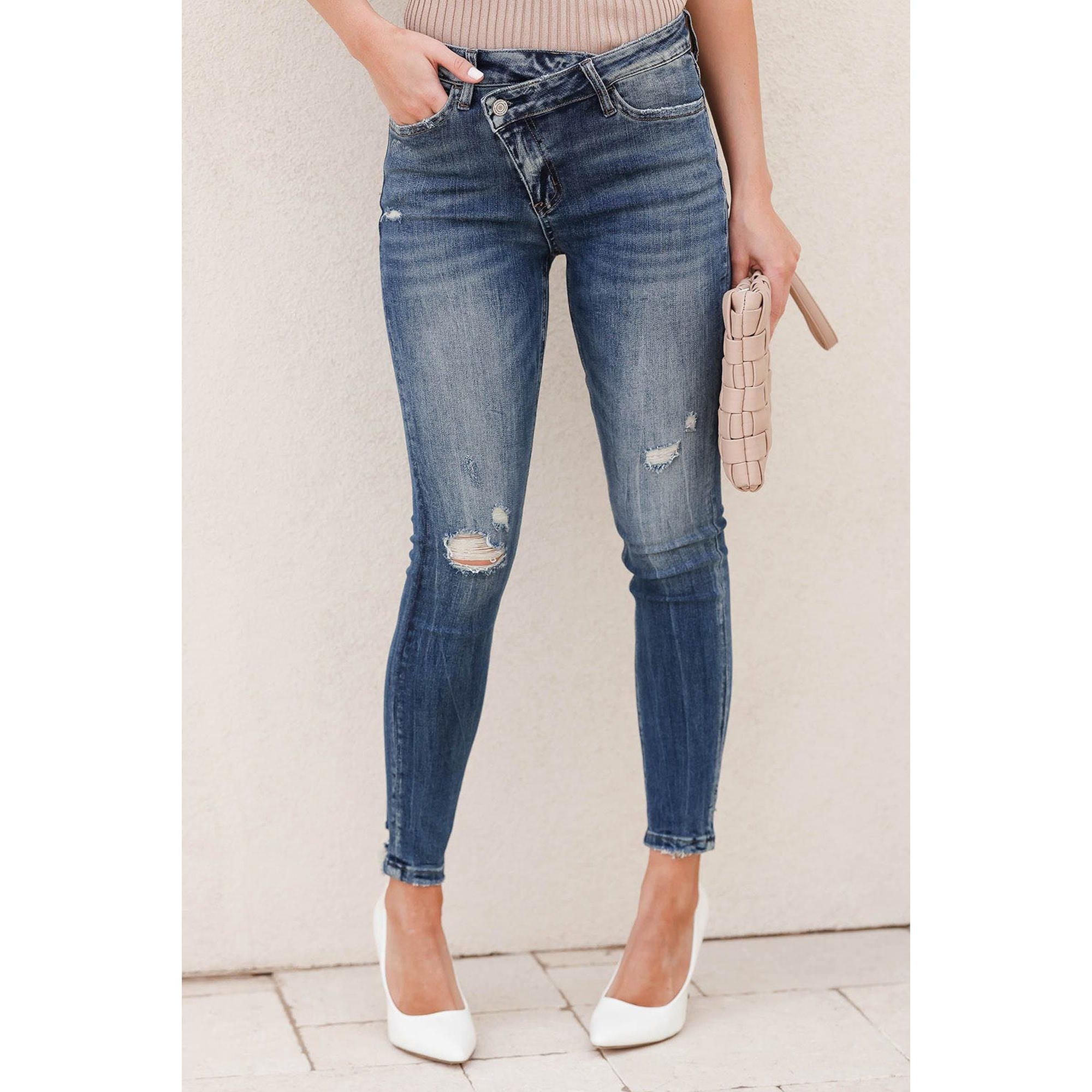 Azura Exchange Asymmetric Distressed Skinny Jeans - 10 US