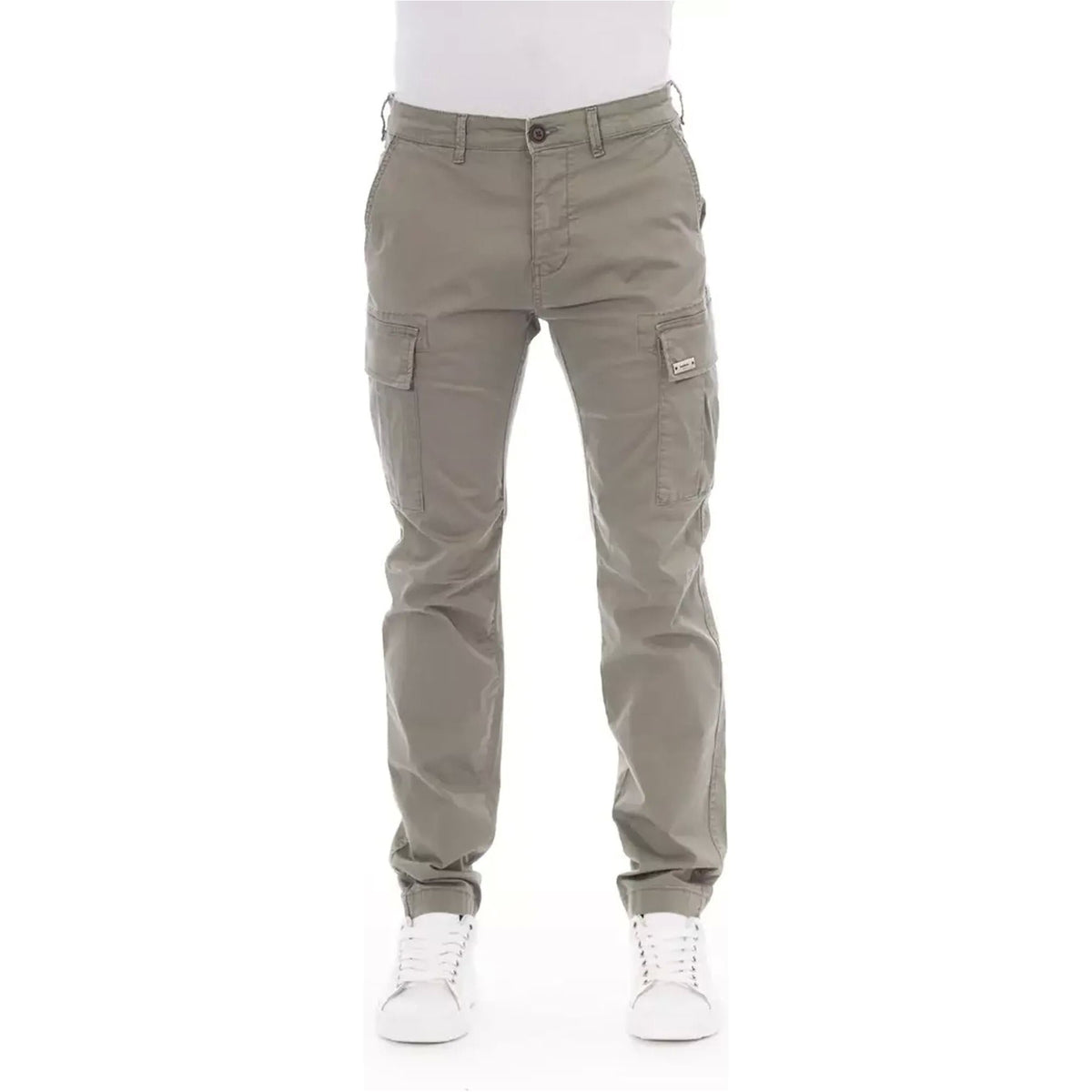 Solid Color Cargo Trousers with Front Zipper and Button Closure W30 US Men