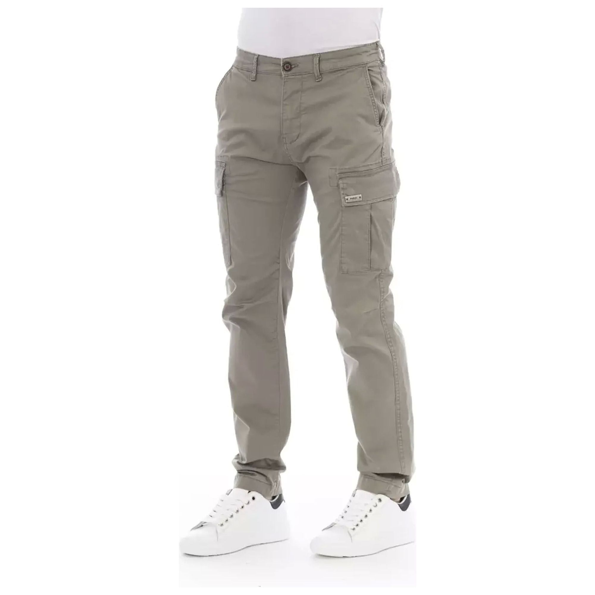 Solid Color Cargo Trousers with Front Zipper and Button Closure W30 US Men