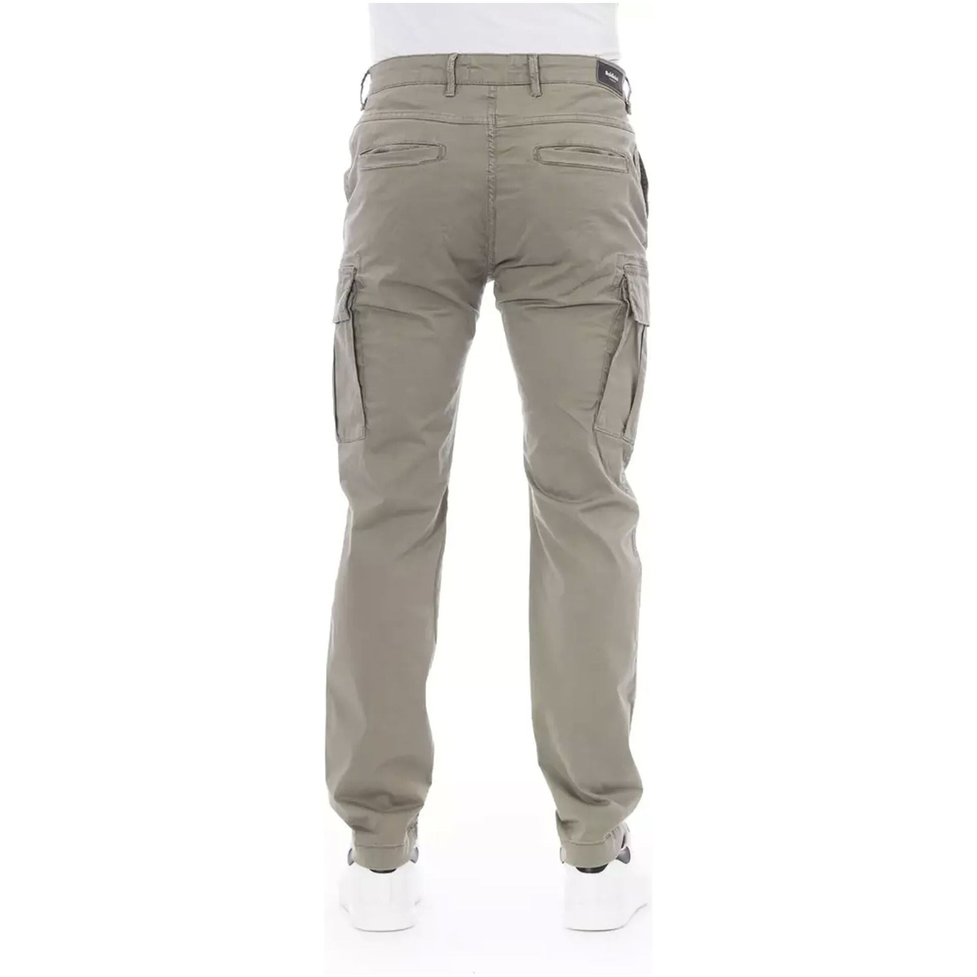 Solid Color Cargo Trousers with Front Zipper and Button Closure W32 US Men