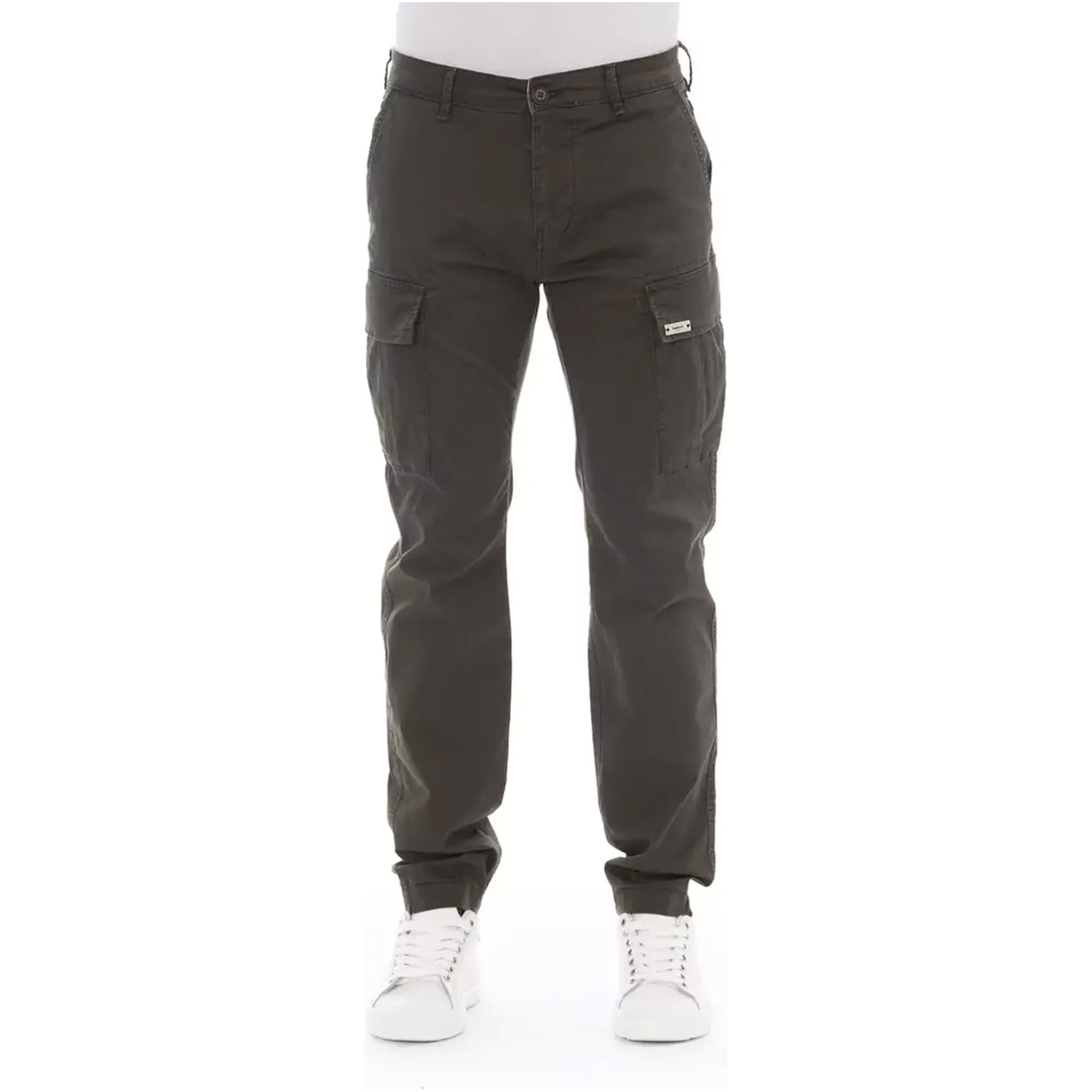 Solid Color Cargo Trousers with Zipper and Button Closure W32 US Men