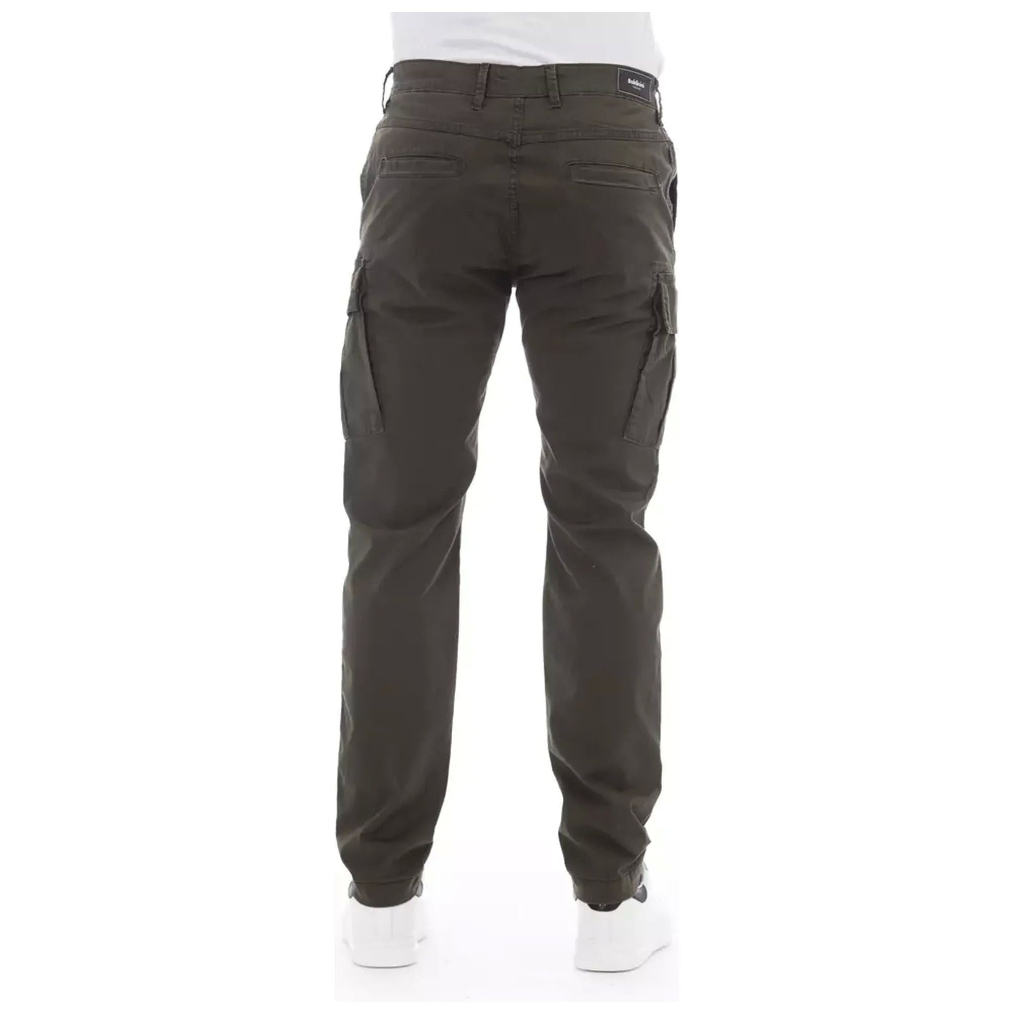 Solid Color Cargo Trousers with Zipper and Button Closure W32 US Men