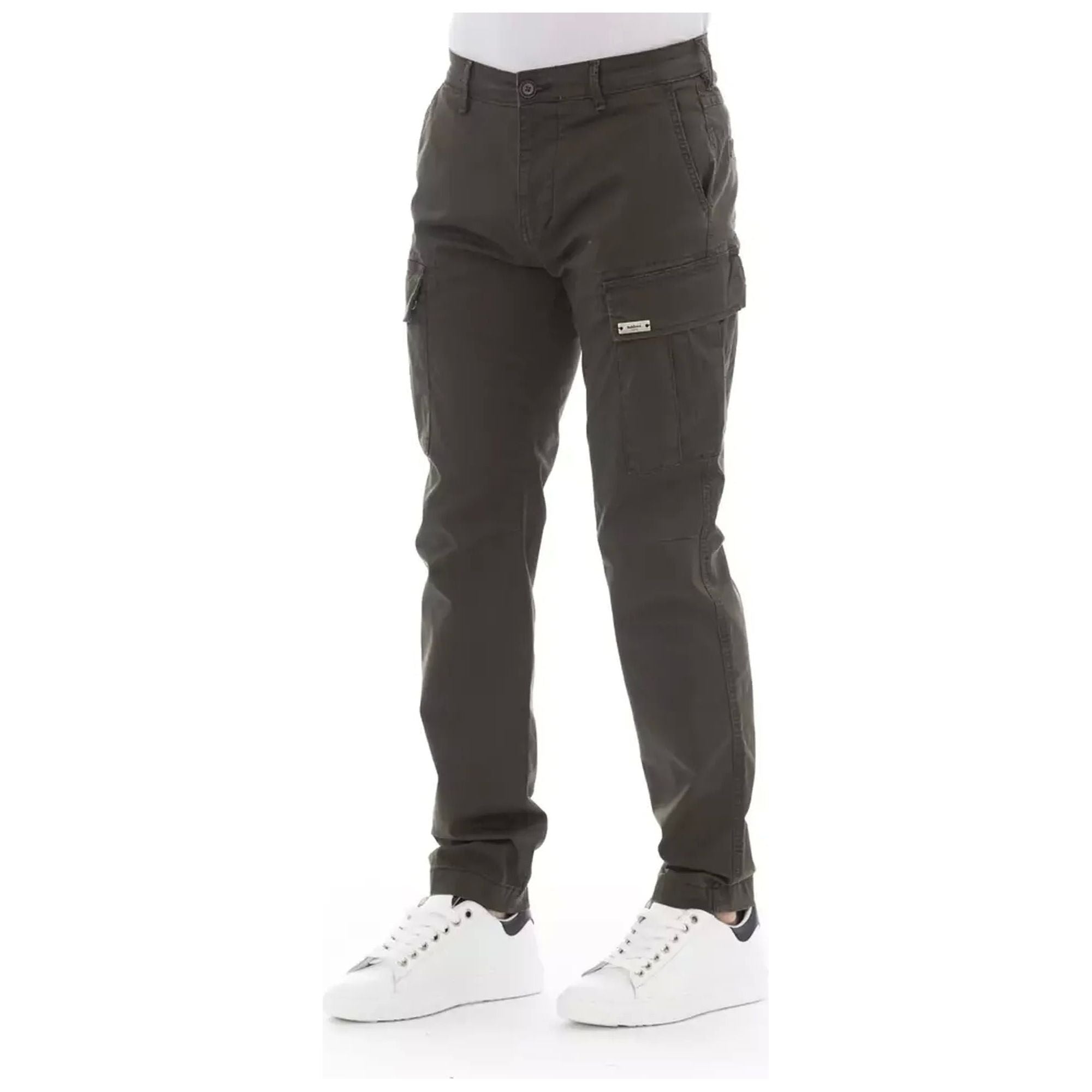 Solid Color Cargo Trousers with Zipper and Button Closure W34 US Men