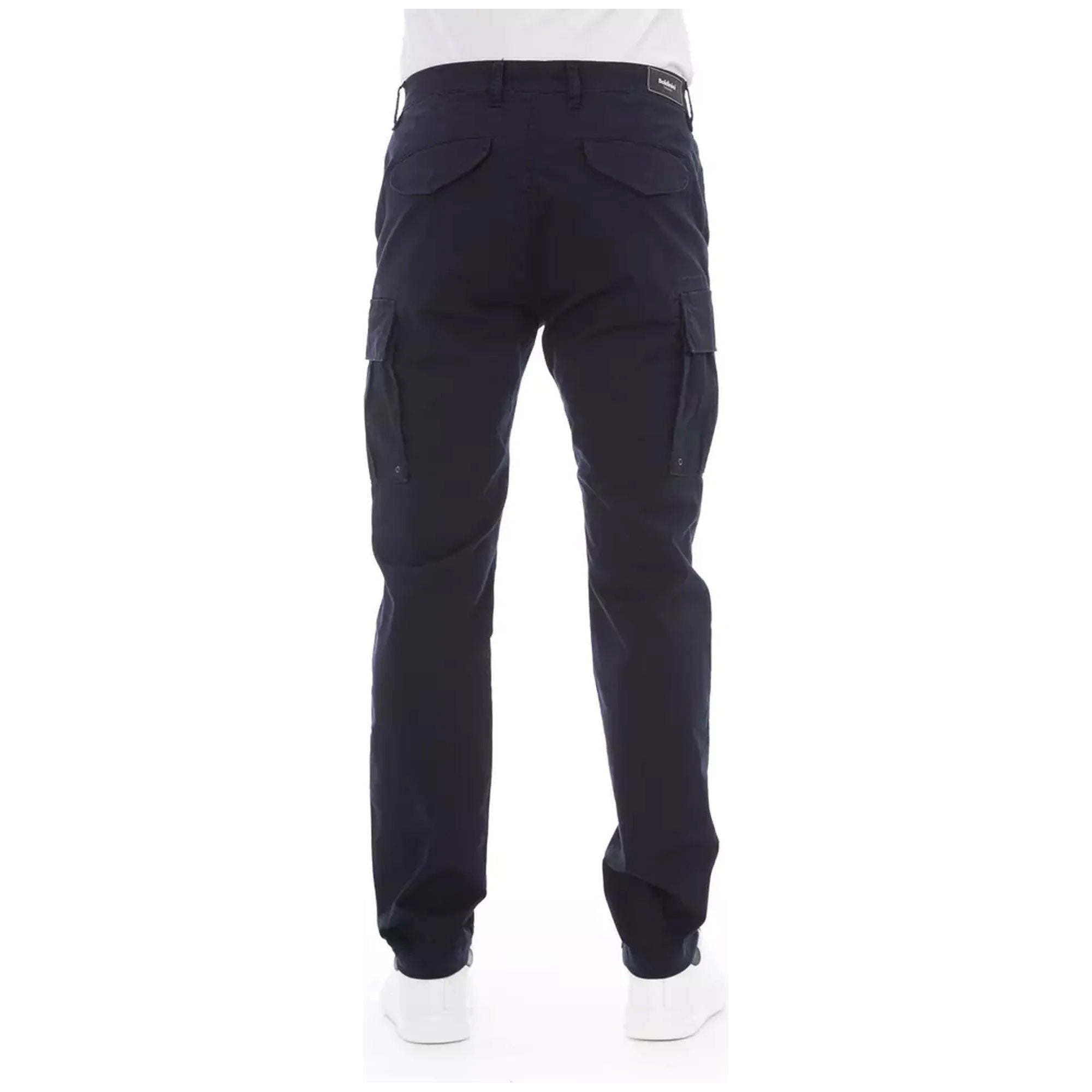 Solid Color Cargo Trousers with Front Zipper and Multiple Pockets W32 US Men