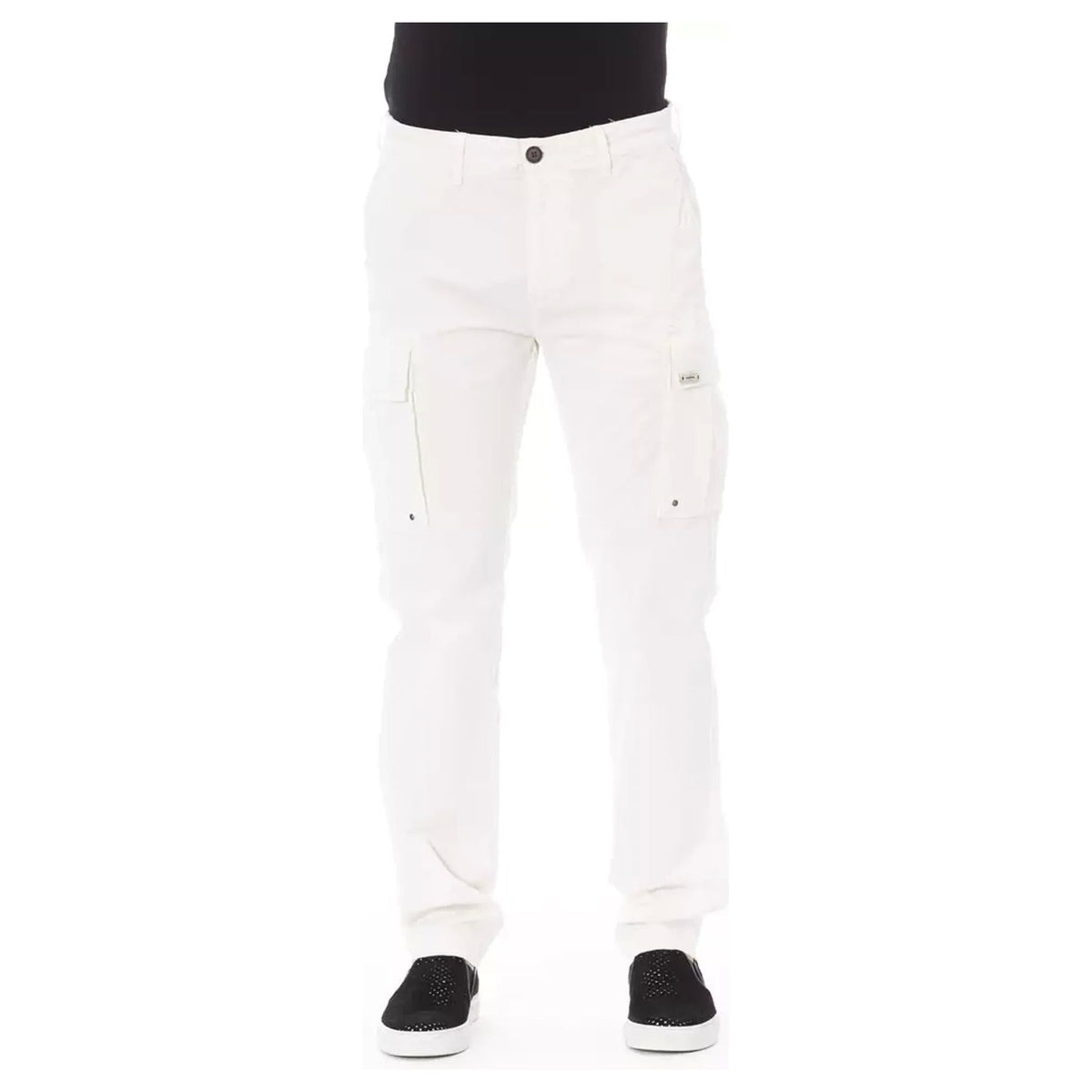 Solid Color Cargo Trousers with Zipper and Button Closure W30 US Men