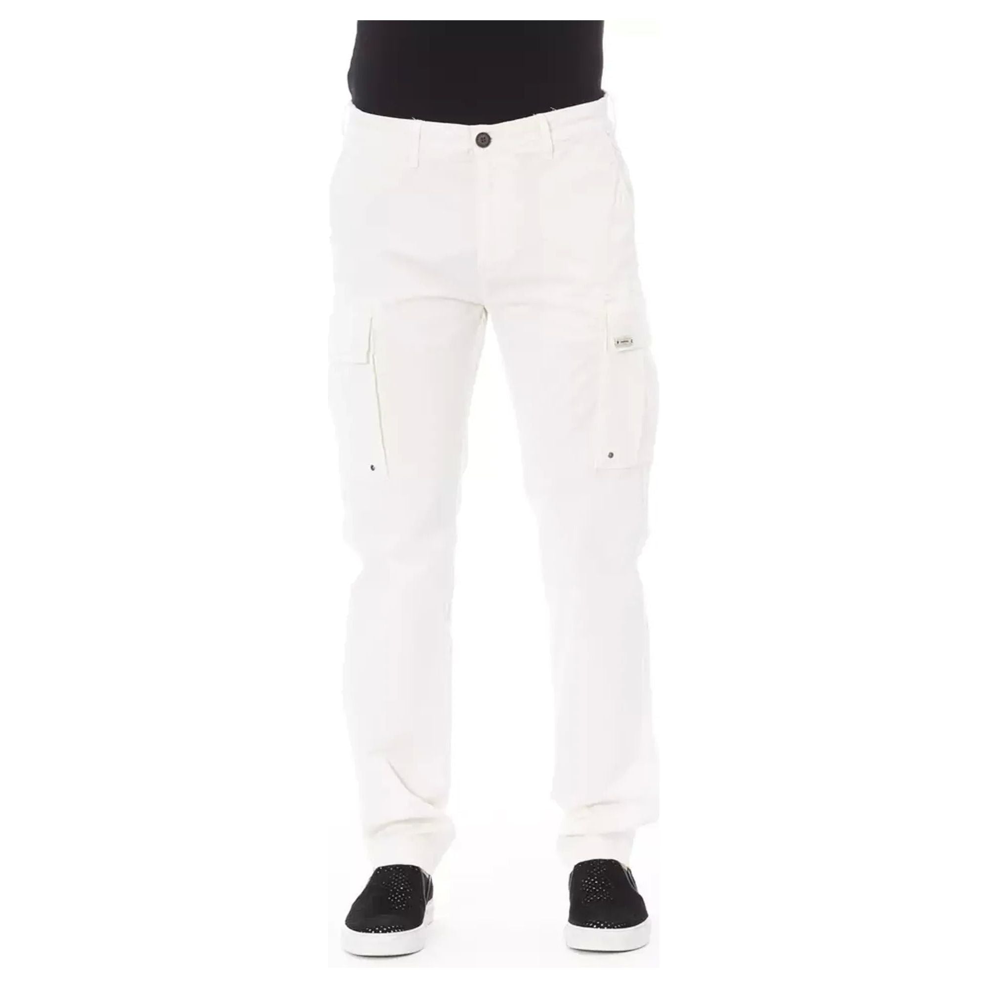 Solid Color Cargo Trousers with Zipper and Button Closure W32 US Men