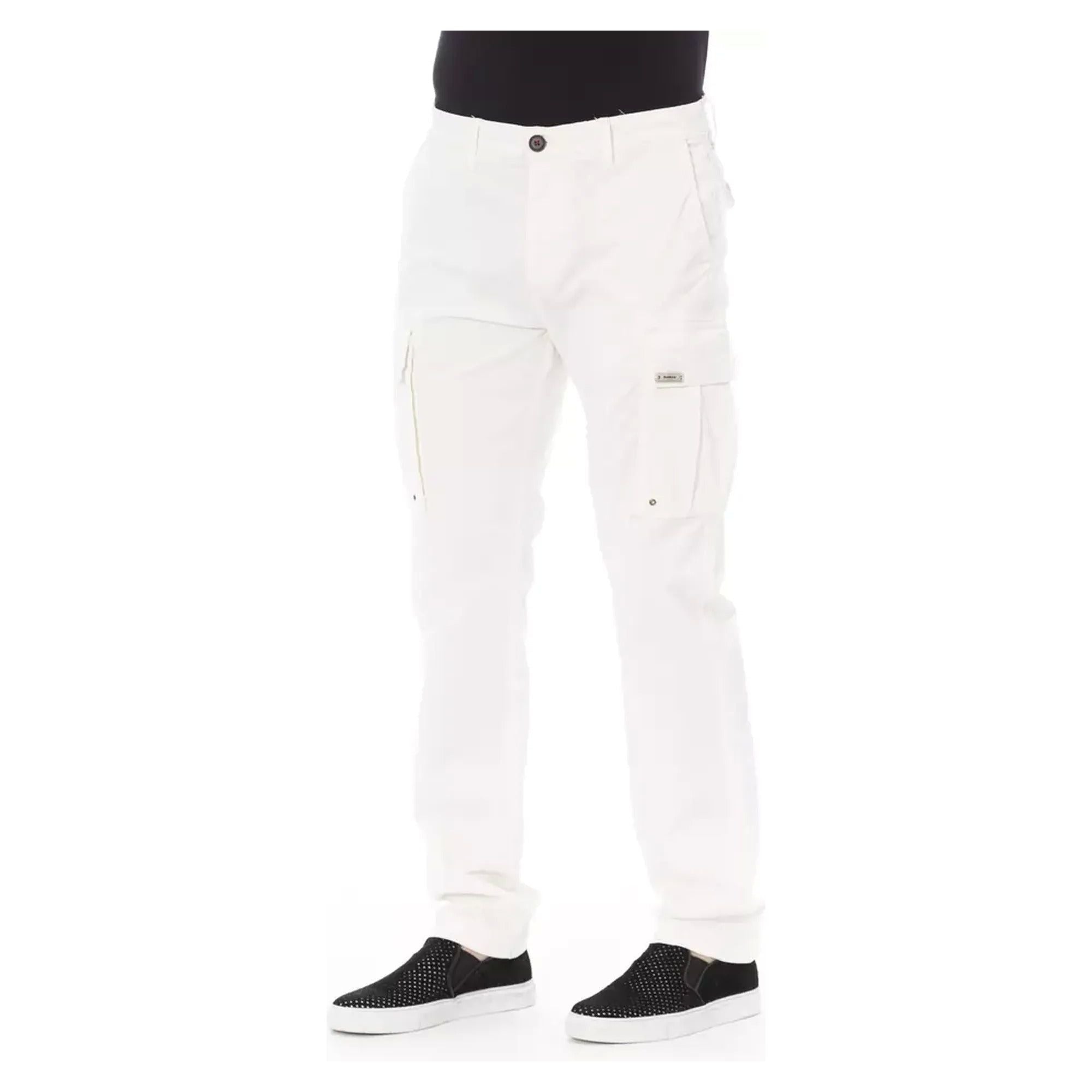 Solid Color Cargo Trousers with Zipper and Button Closure W32 US Men