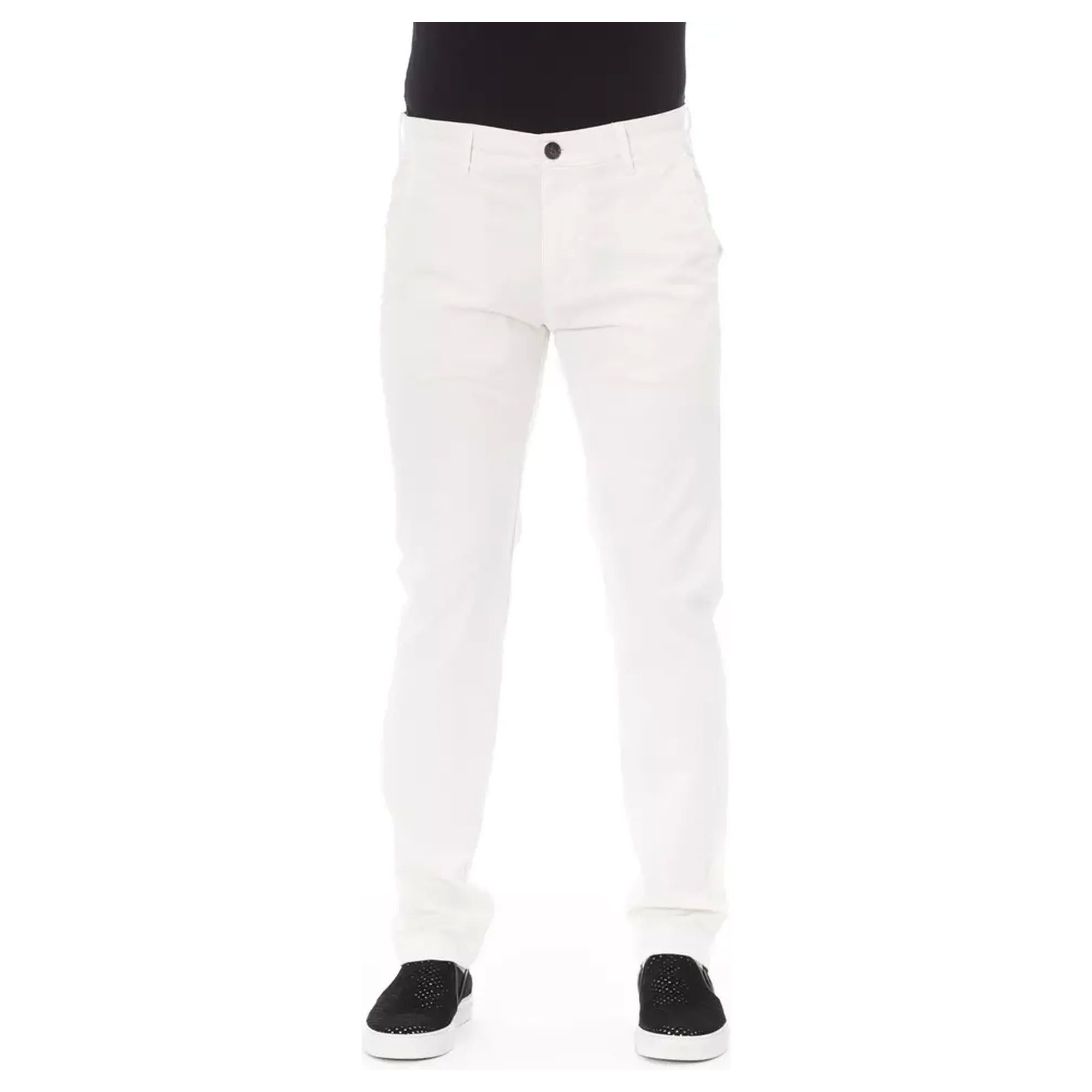 Solid Color Chino Trousers with Zipper and Button Closure W30 US Men