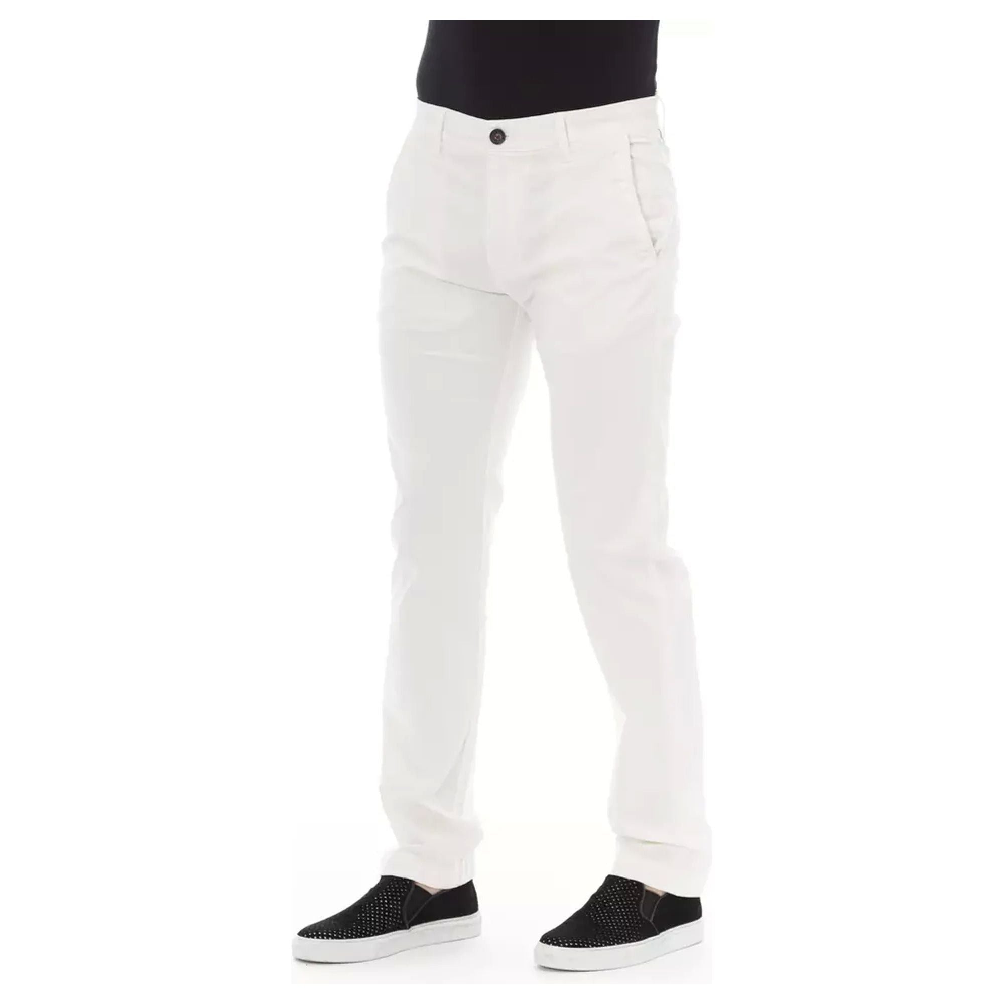 Solid Color Chino Trousers with Zipper and Button Closure W30 US Men