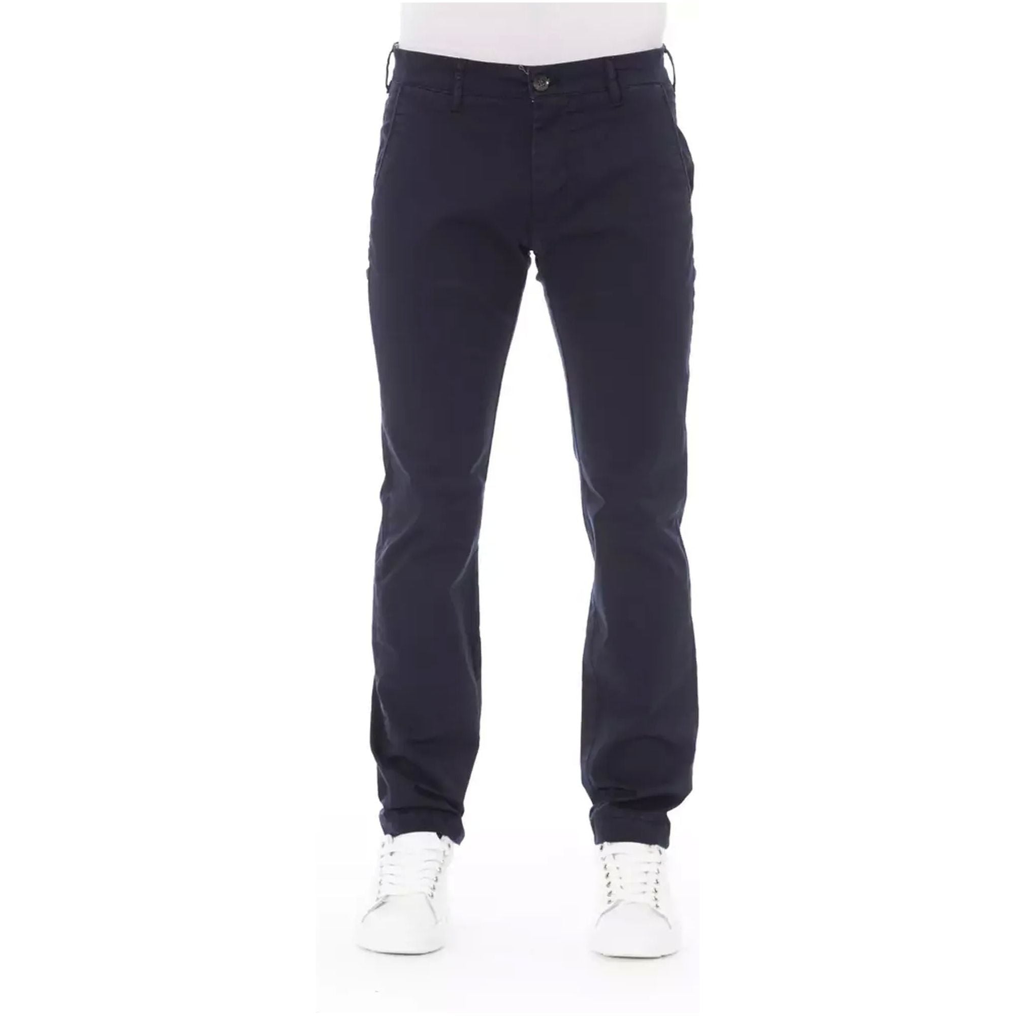 Solid Color Chino Trousers with Zipper and Button Closure W34 US Men