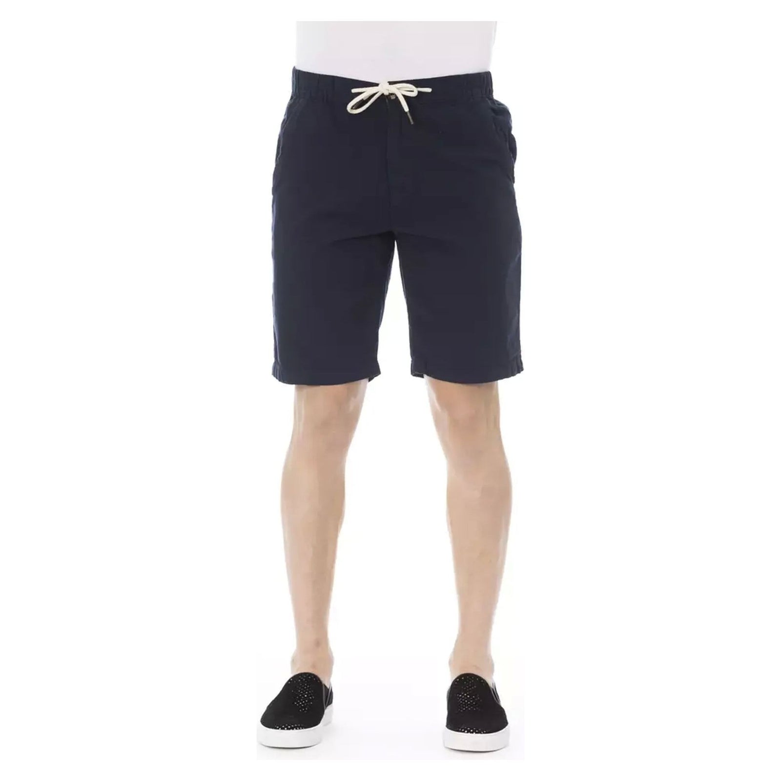 Solid Color Drawstring Bermuda Shorts with Pockets W44 US Men