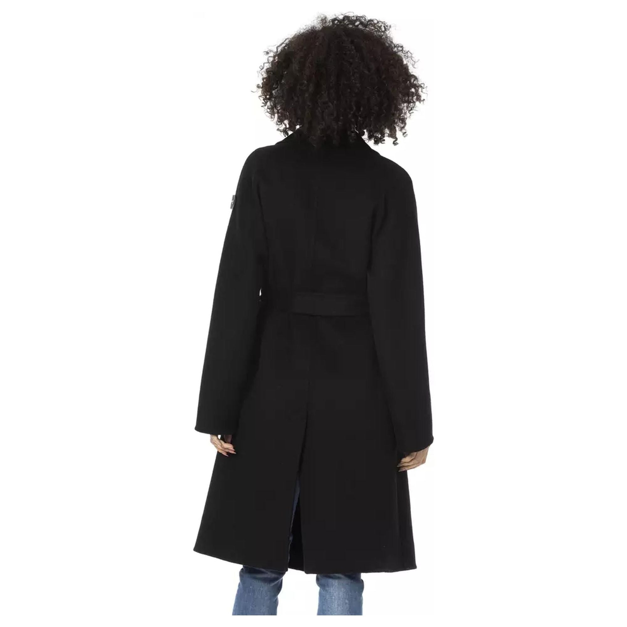 Woolen Trench Coat with Welt Pockets and Waist Belt S Women