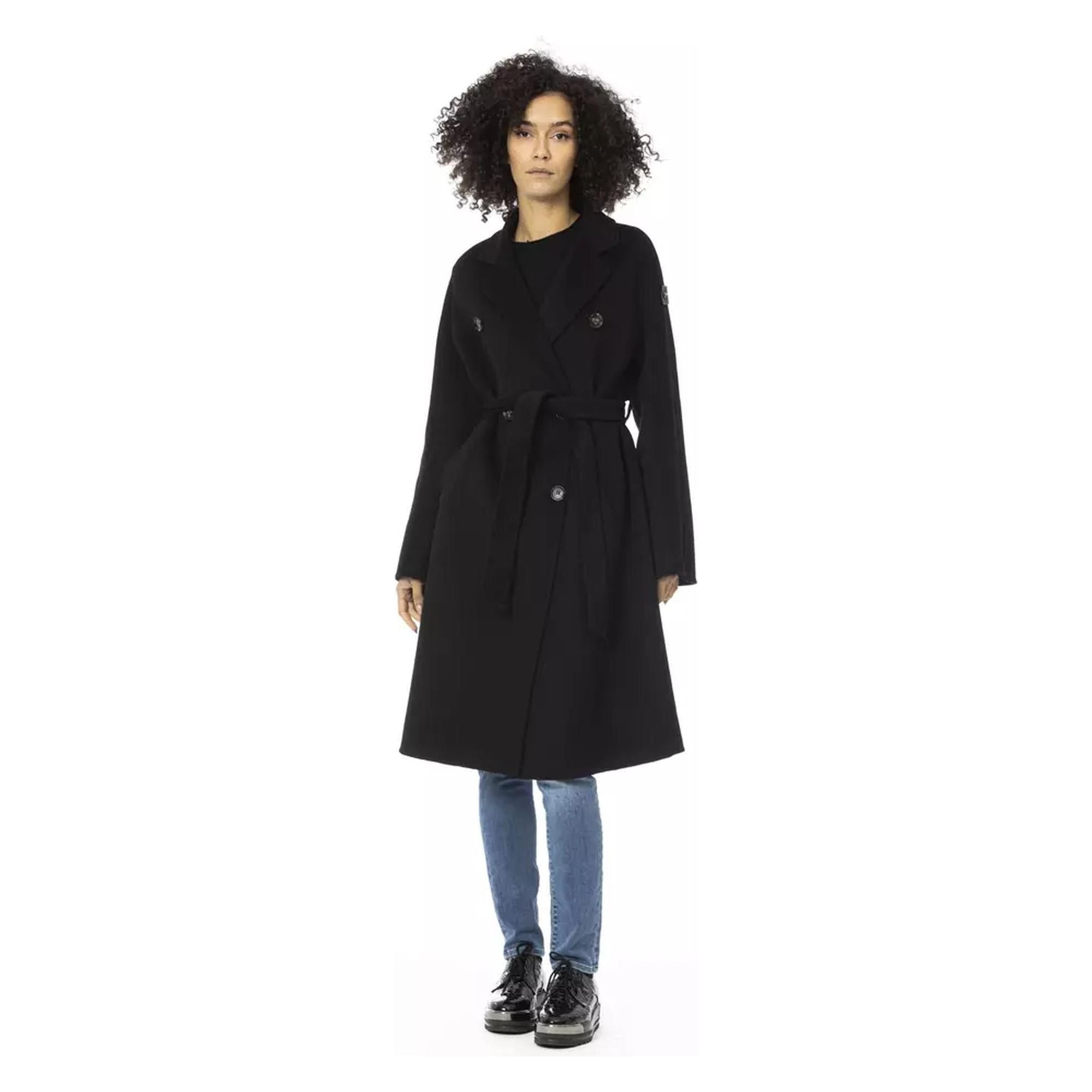 Woolen Trench Coat with Welt Pockets and Waist Belt S Women