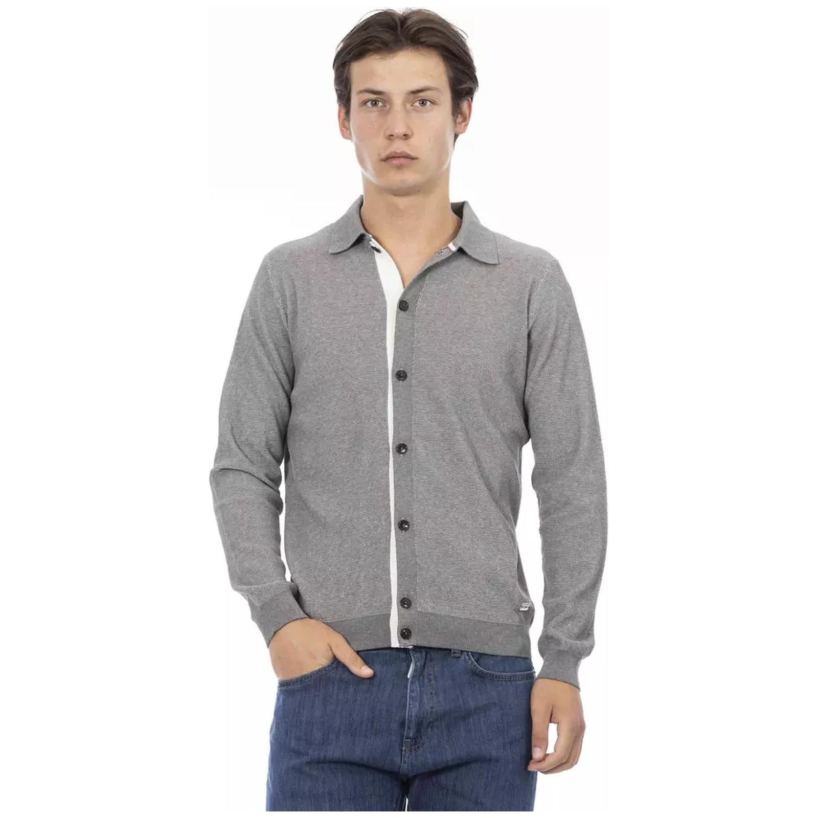 Classic Button Closure Cotton Shirt with Logoed Insert M Men