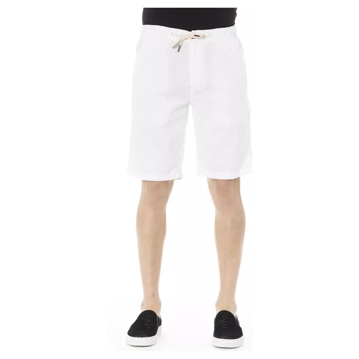 Solid Color Drawstring Bermuda Shorts with Pockets W44 US Men