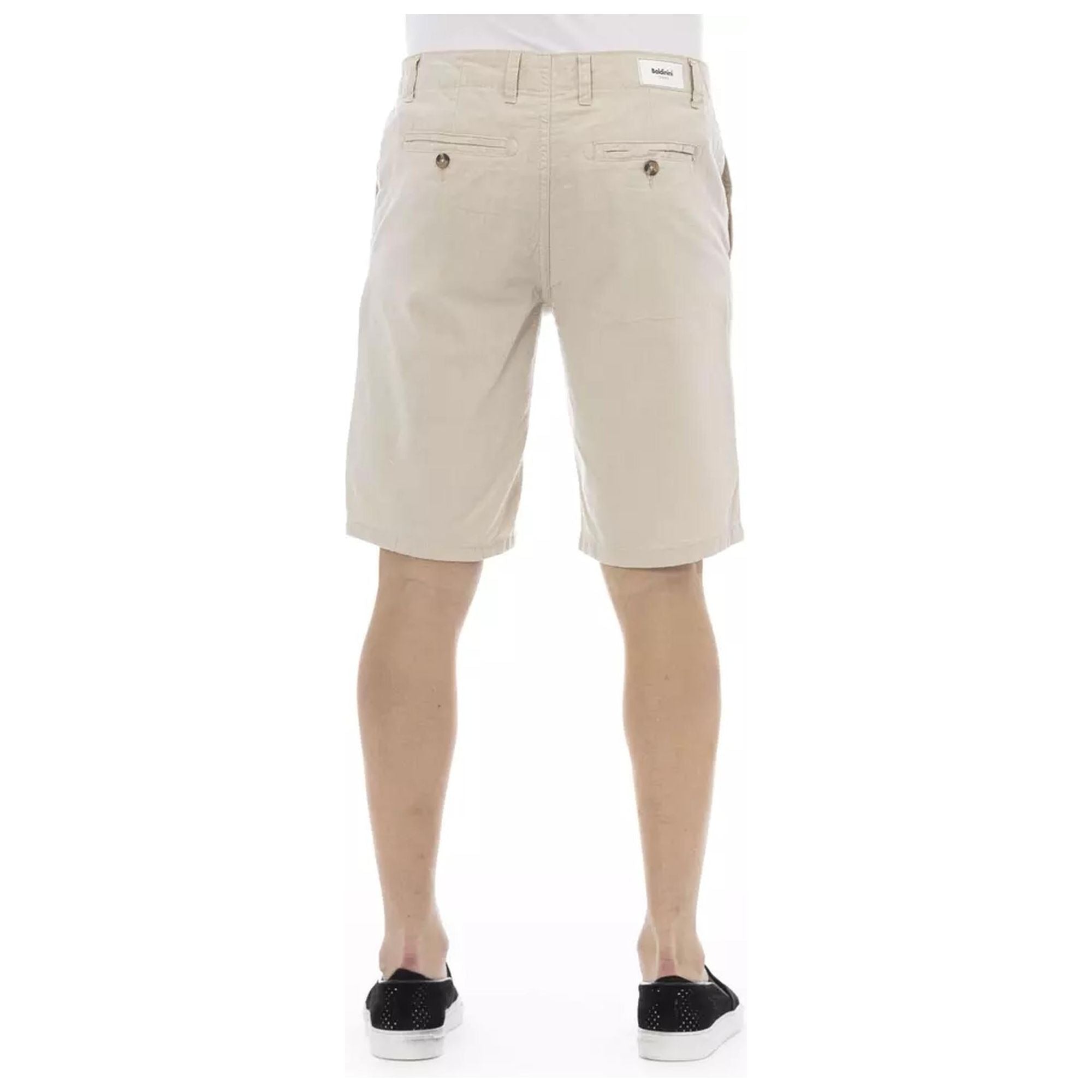 Solid Color Bermuda Shorts with Front Zipper and Button Closure.