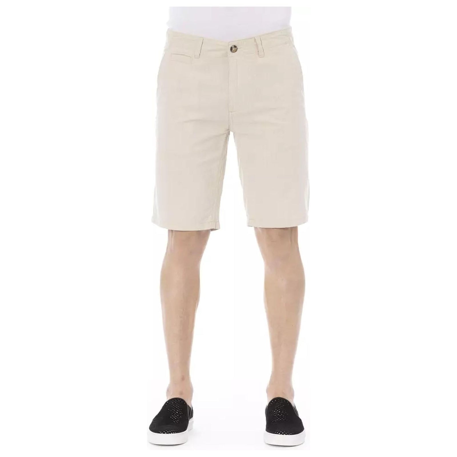 Solid Color Bermuda Shorts with Front Zipper and Button Closure. W50 US Men