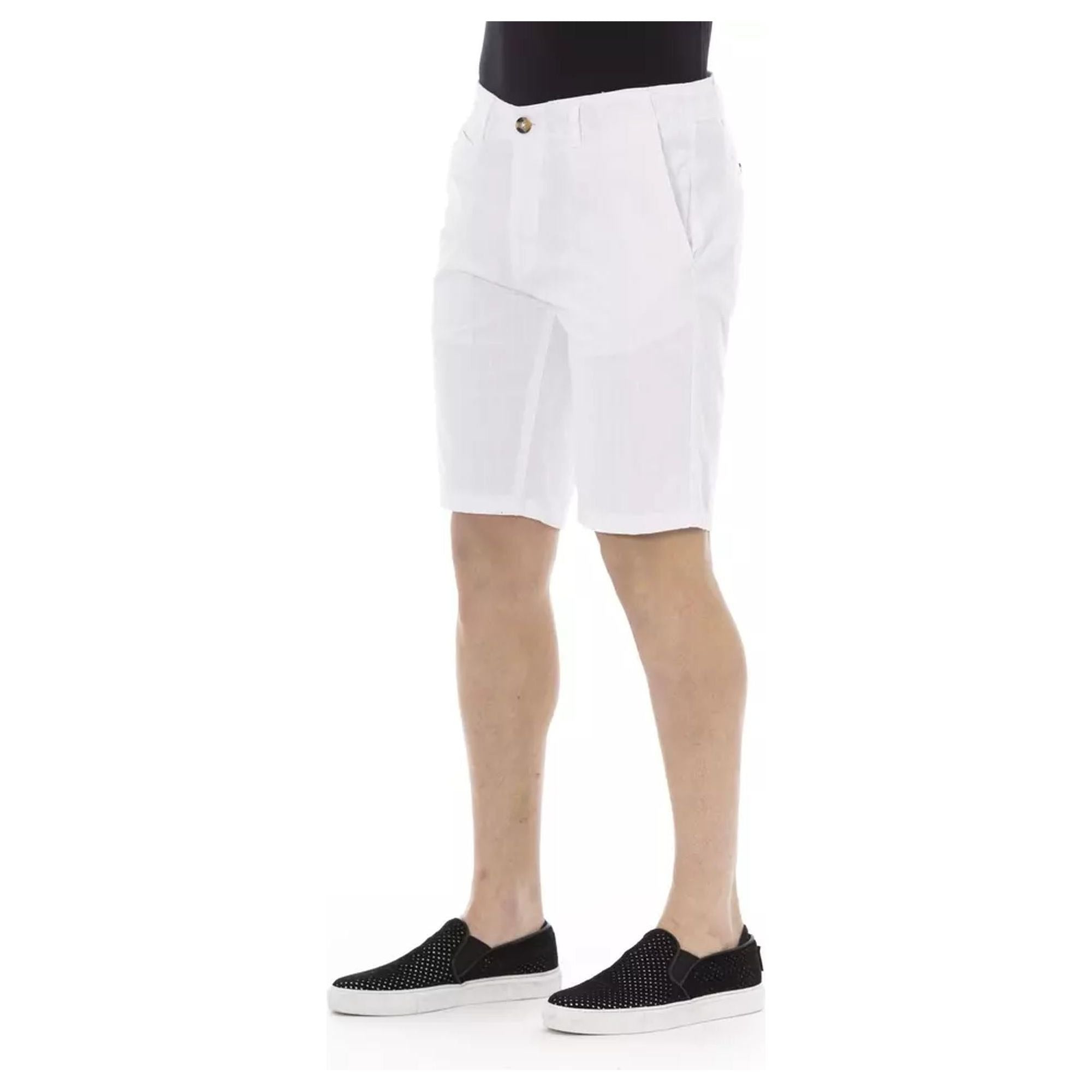 Solid Color Bermuda Shorts with Zipper and Button Closure W44 US Men