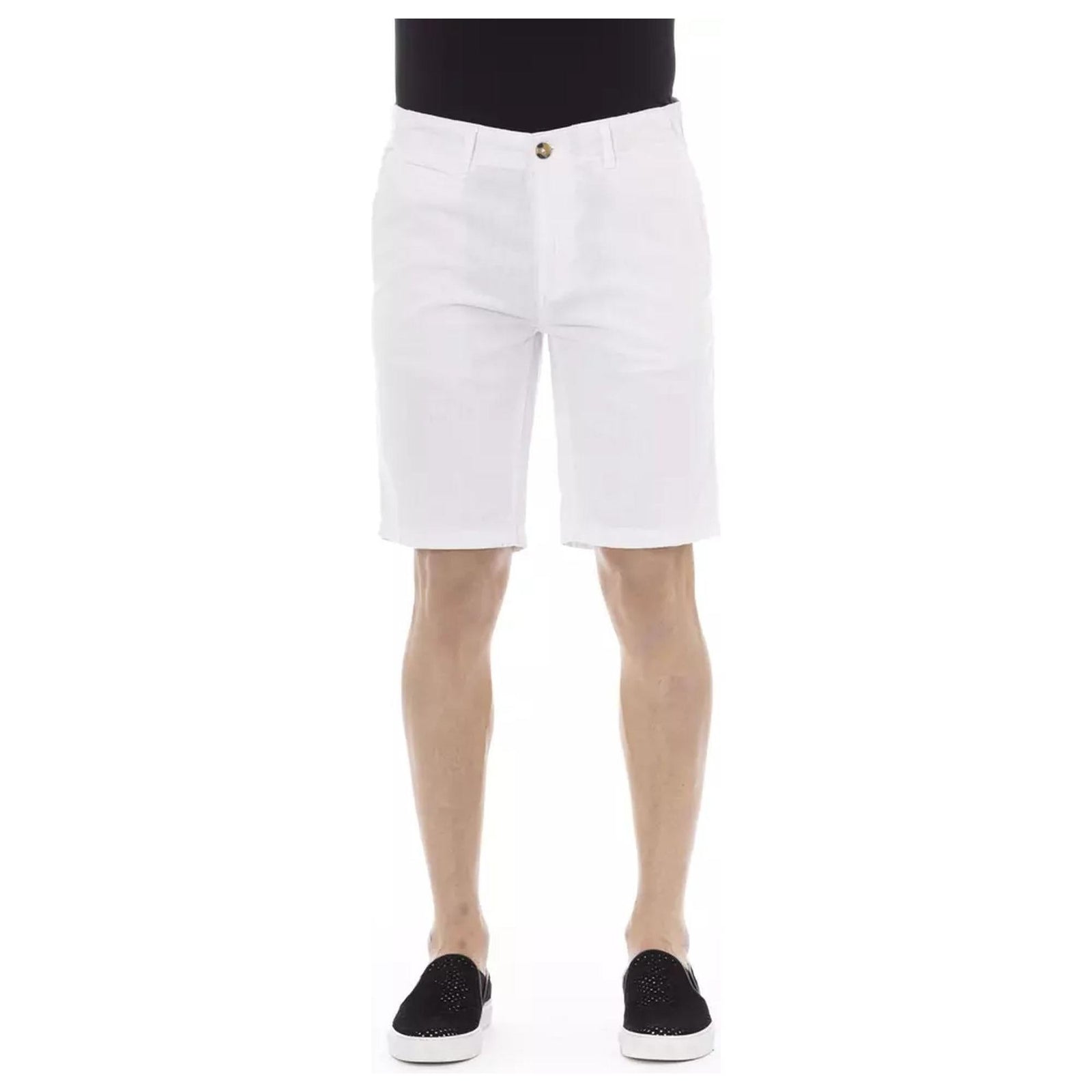 Solid Color Bermuda Shorts with Zipper and Button Closure W46 US Men