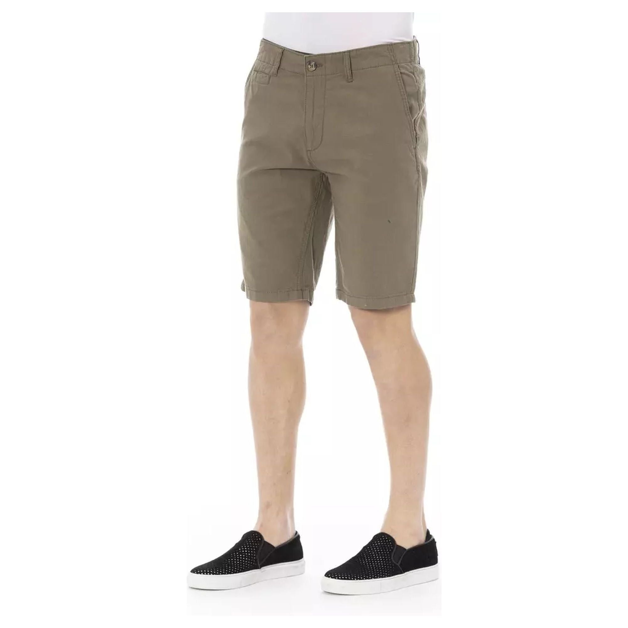 Solid Color Bermuda Shorts with Front Zipper and Button Closure