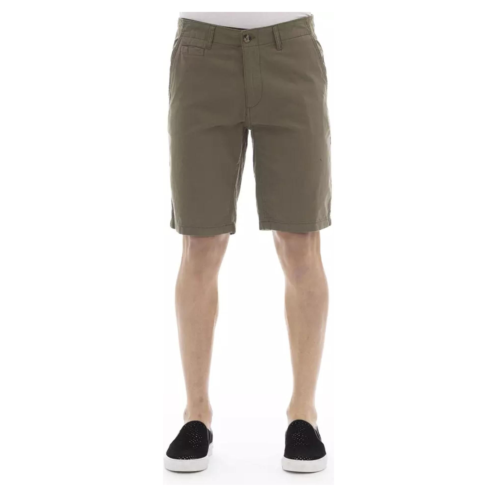 Solid Color Bermuda Shorts with Front Zipper and Button Closure