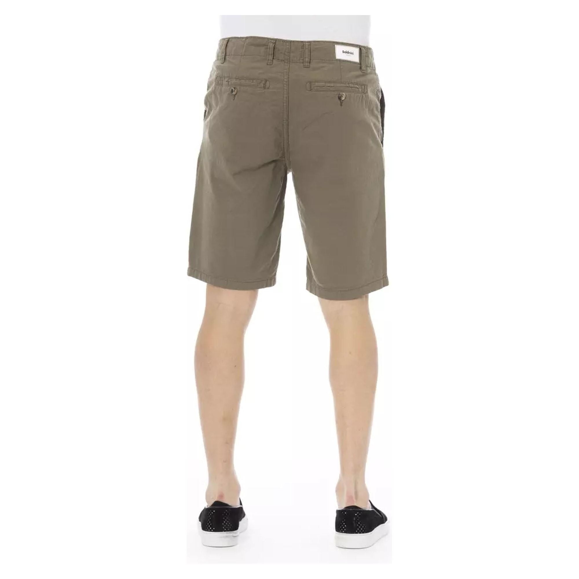 Solid Color Bermuda Shorts with Front Zipper and Button Closure