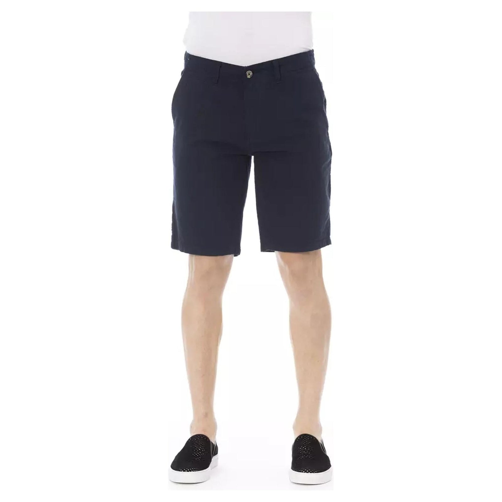 Solid Color Bermuda Shorts with Zipper and Button Closure W44 US Men