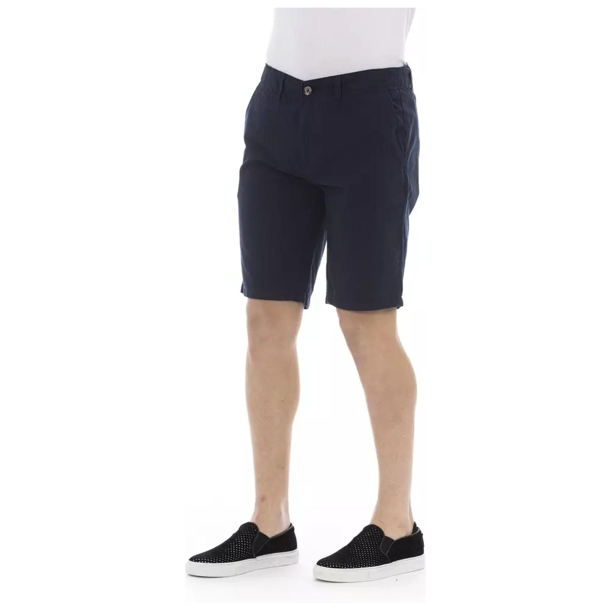 Solid Color Bermuda Shorts with Zipper and Button Closure W46 US Men