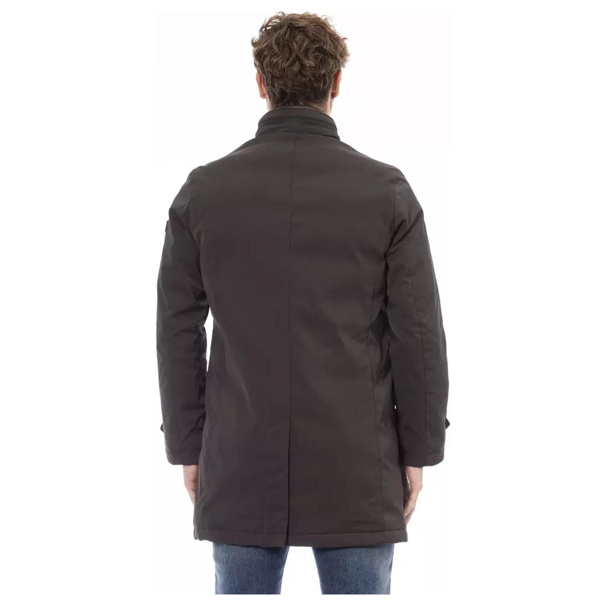 Stylish Long Jacket with Welt Pockets and Zip/Button Closure M Men