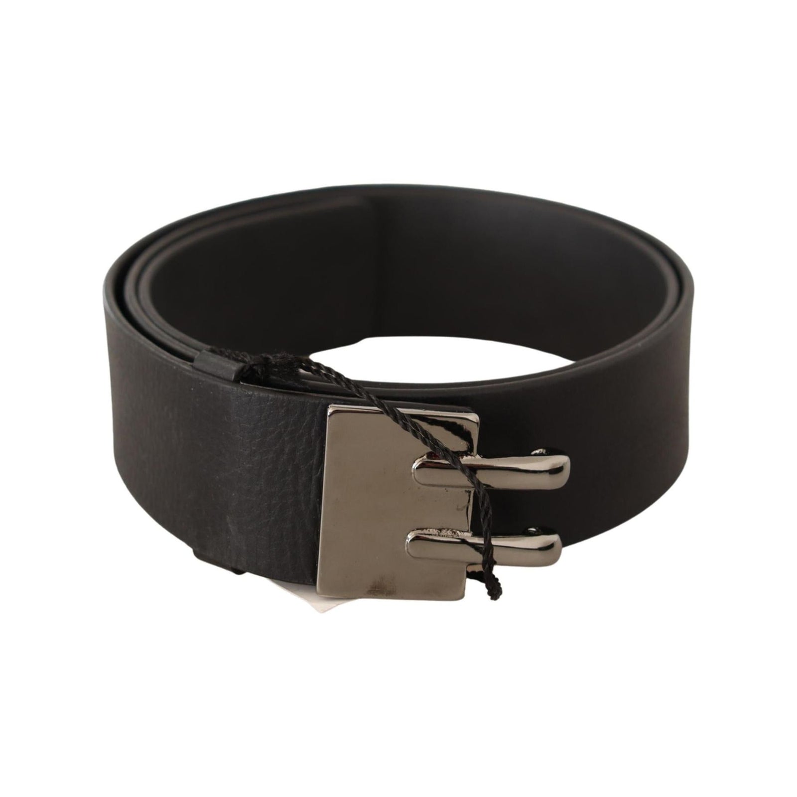 Classic Black Leather Belt with Silver-tone Hardware 85 cm Women