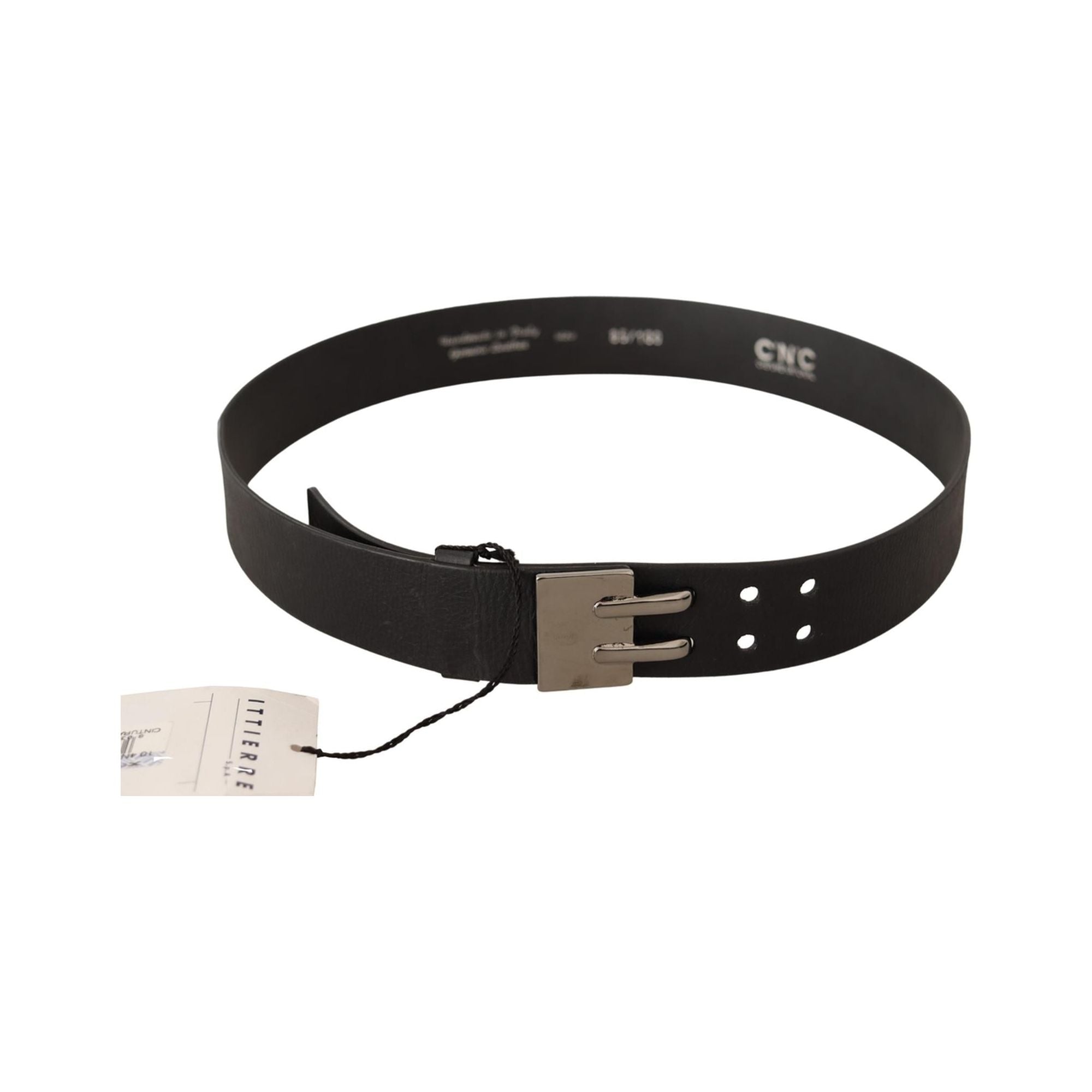 Classic Black Leather Belt with Silver-tone Hardware 85 cm Women