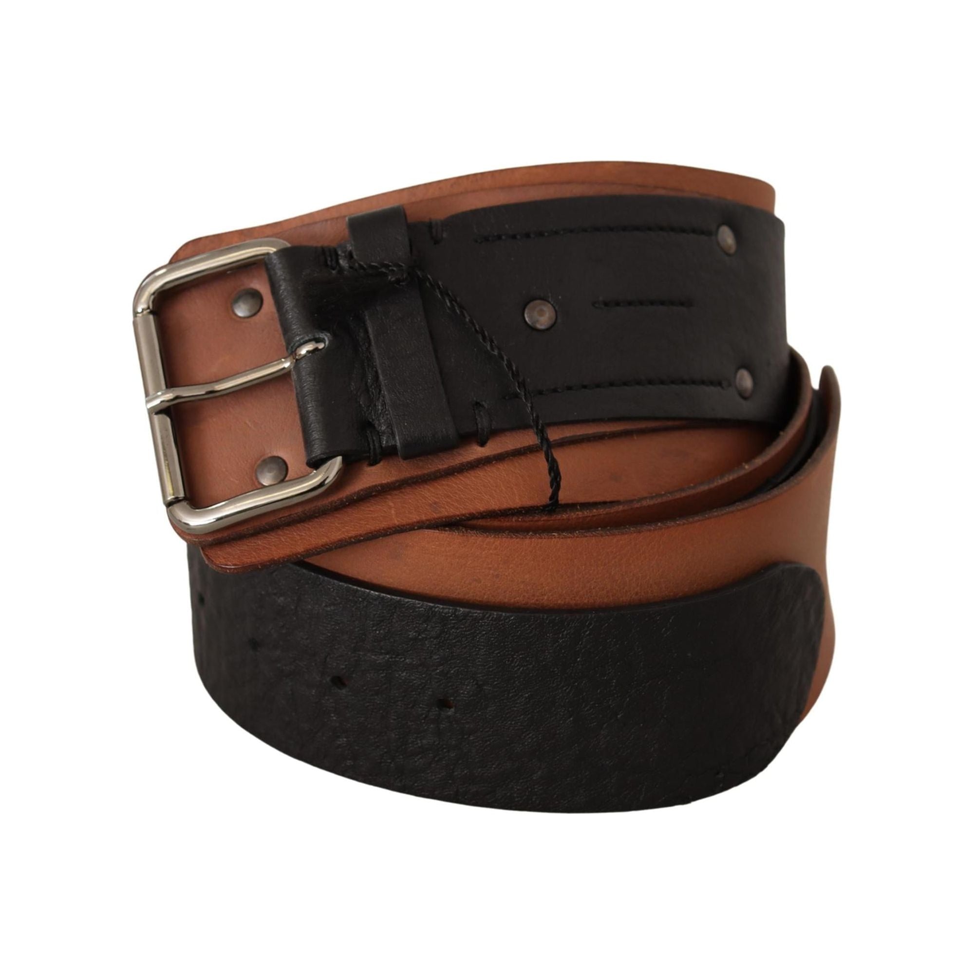 100% Leather Belt with Silver Tone Buckle Fastening 85 cm Women