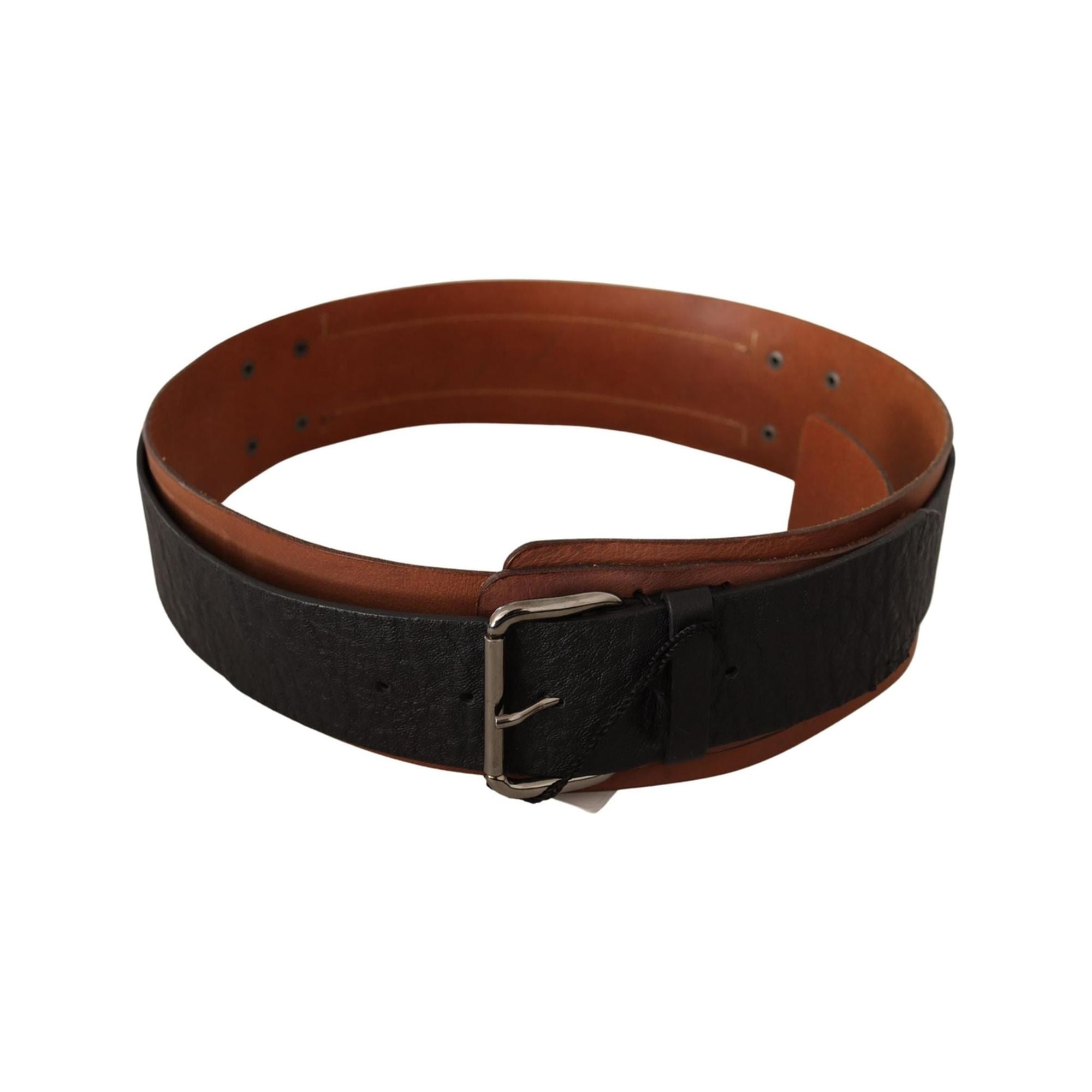 100% Leather Belt with Silver Tone Buckle Fastening 85 cm Women