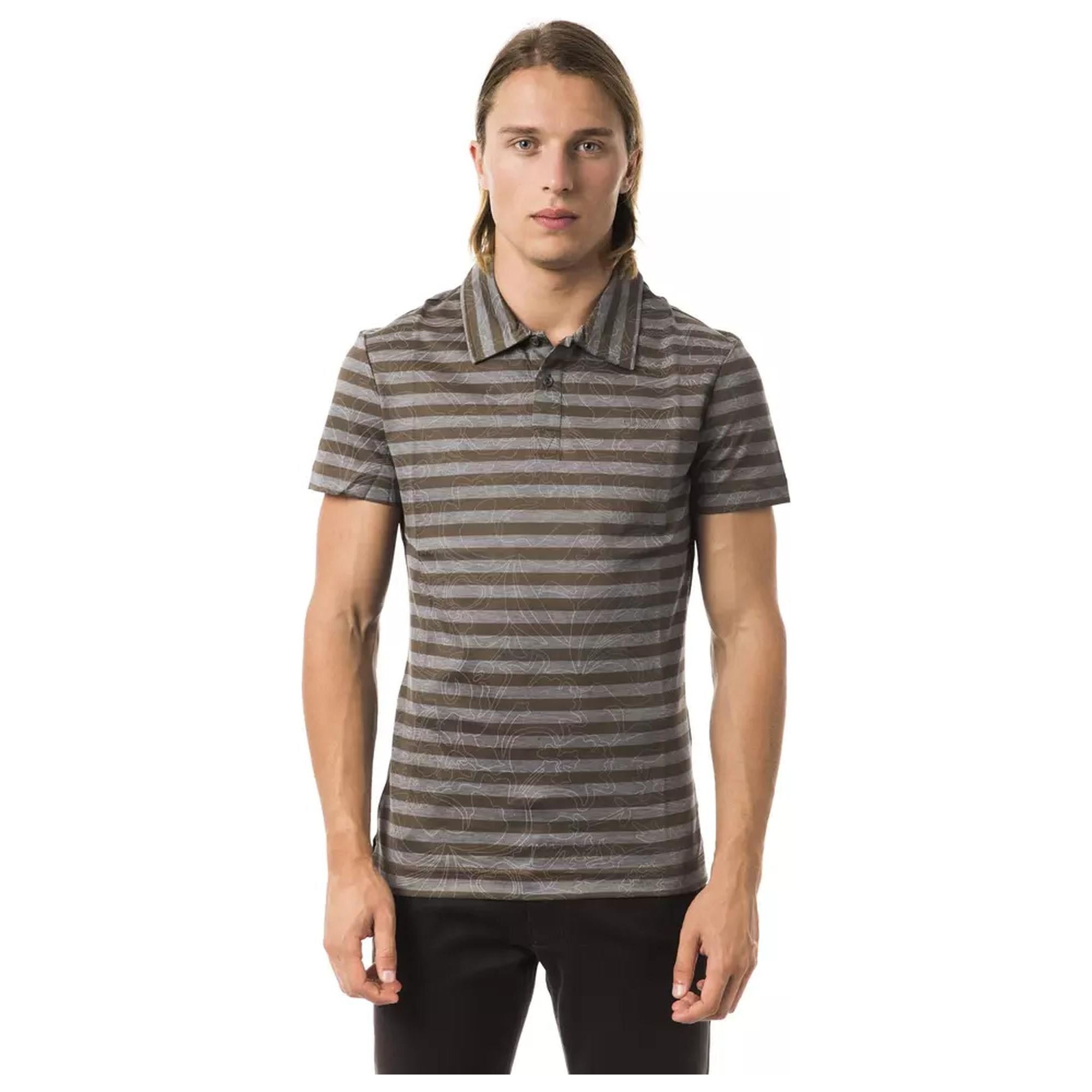 Striped Polo Shirt with Prints L Men