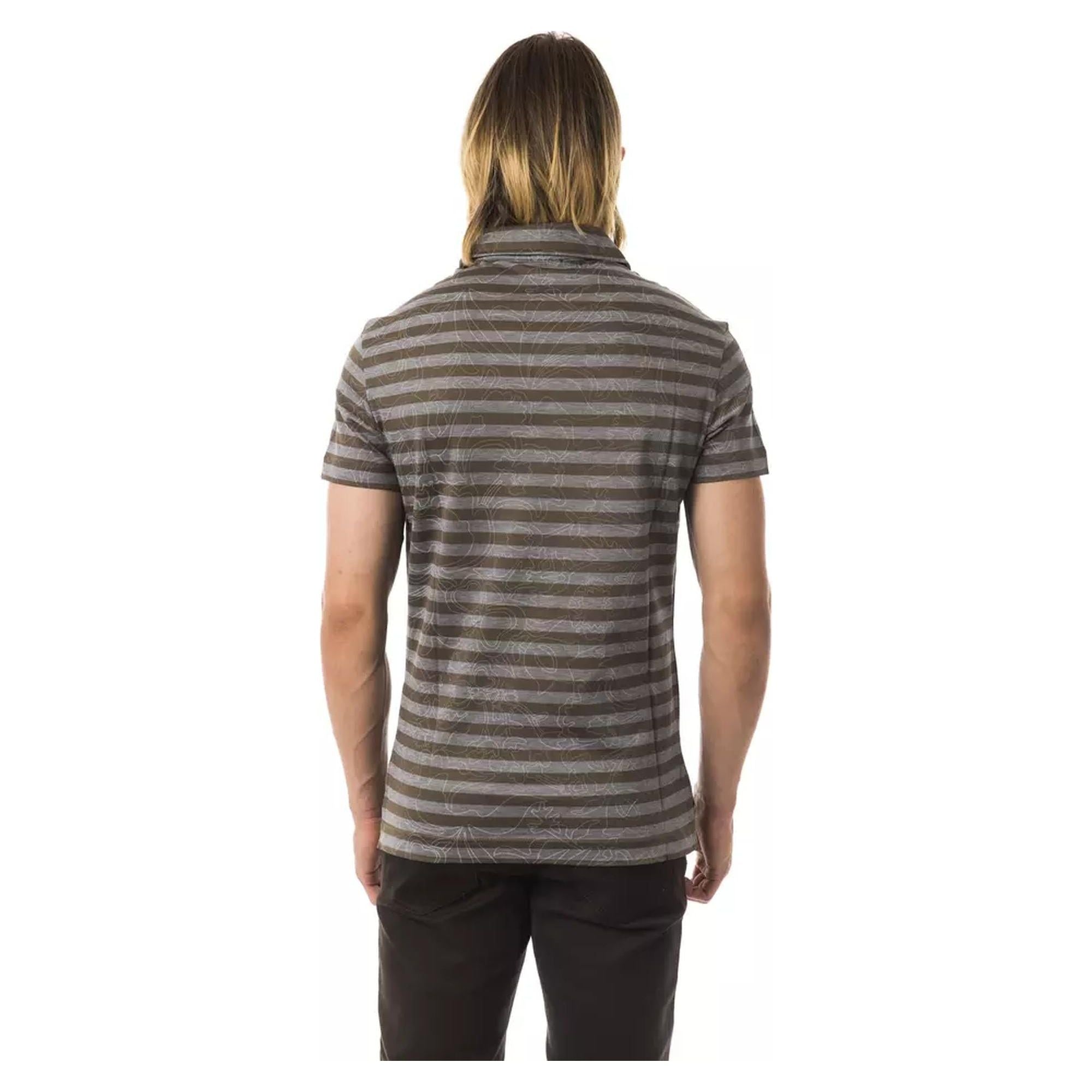 Striped Polo Shirt with Prints L Men