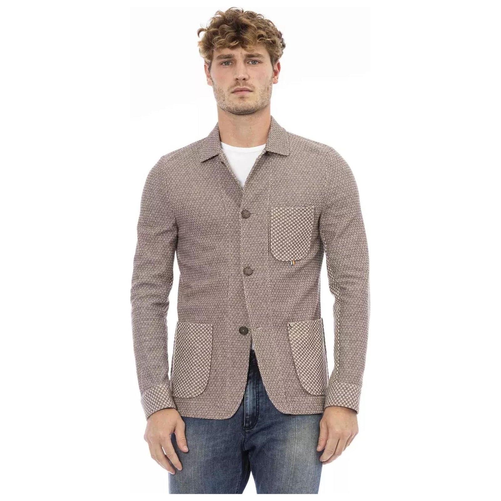 Classic Button-Front Fabric Jacket with Front Pockets 46 IT Men