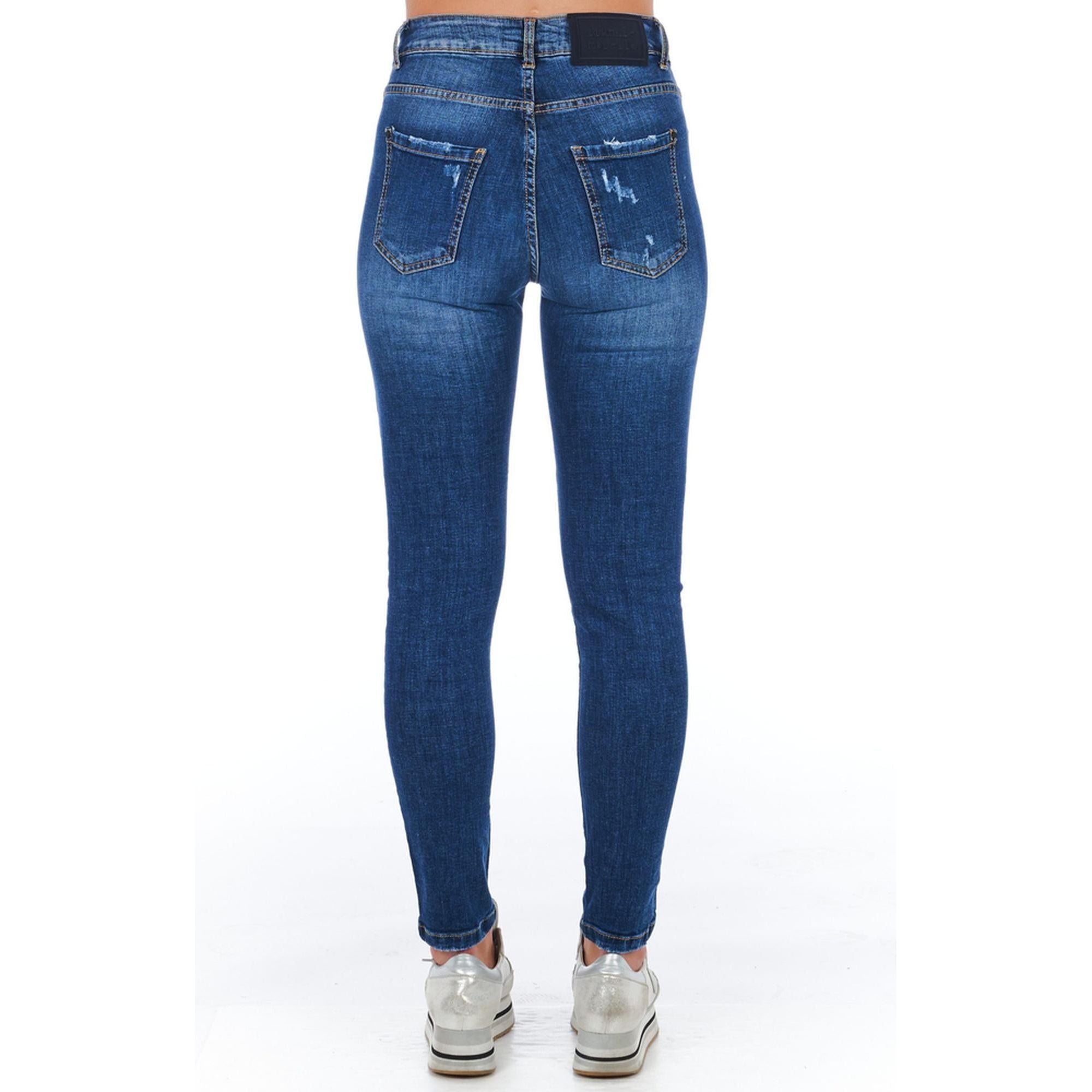 Worn Wash Denim Jeans with Multi-Pockets and Front Closure W27 US Women