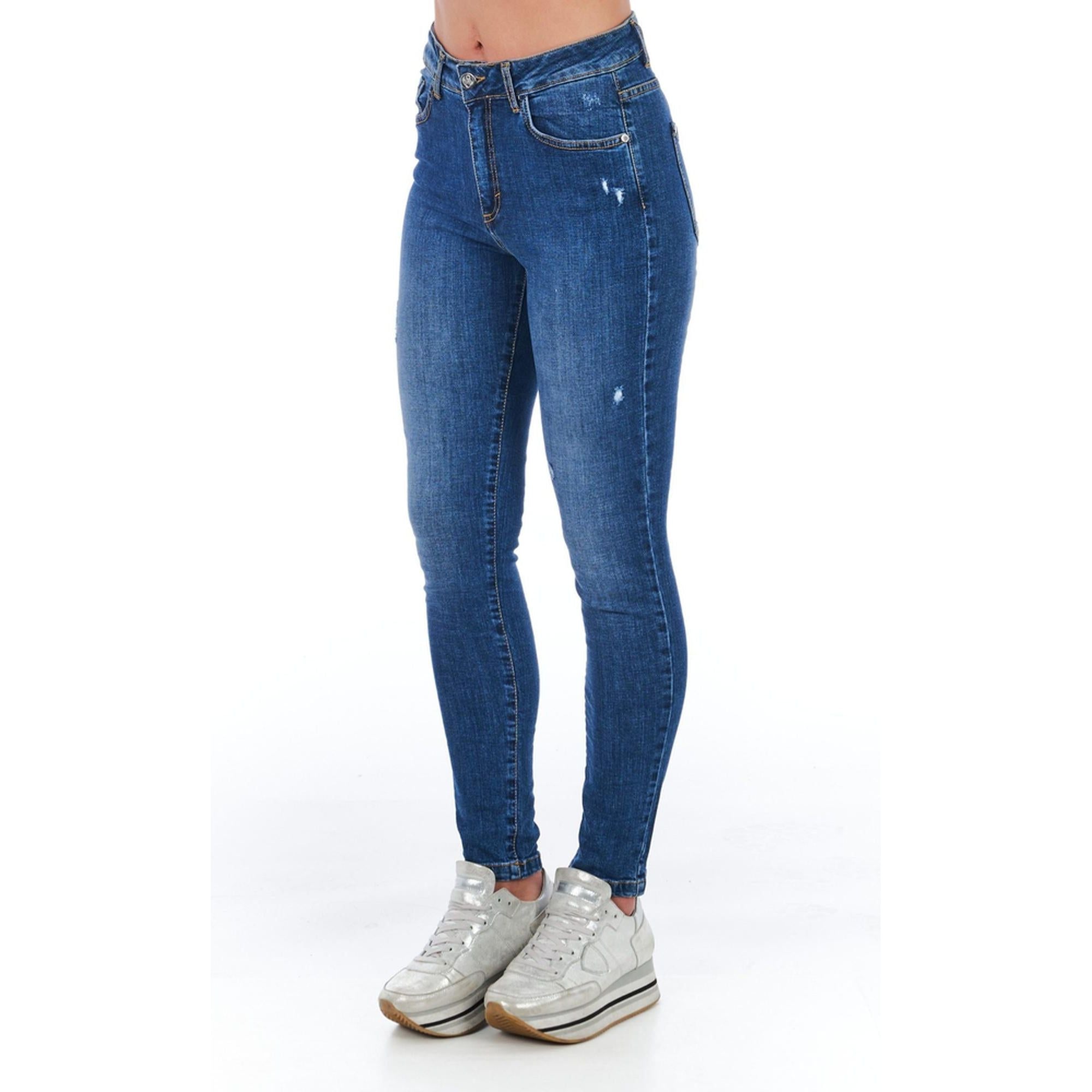 Worn Wash Denim Jeans with Multi-Pockets and Front Closure W28 US Women