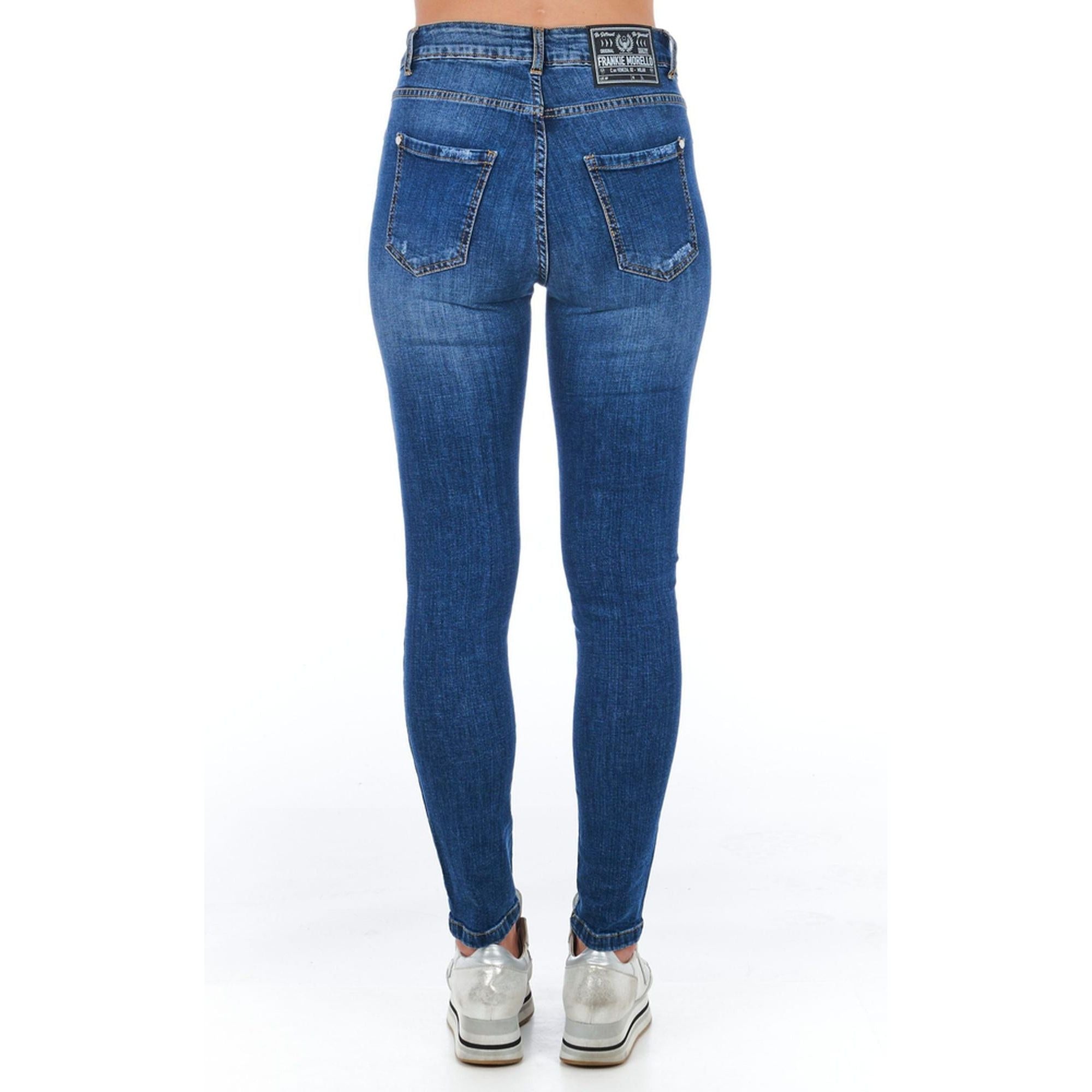 Worn Wash Denim Jeans with Multi-Pockets and Front Closure W30 US Women