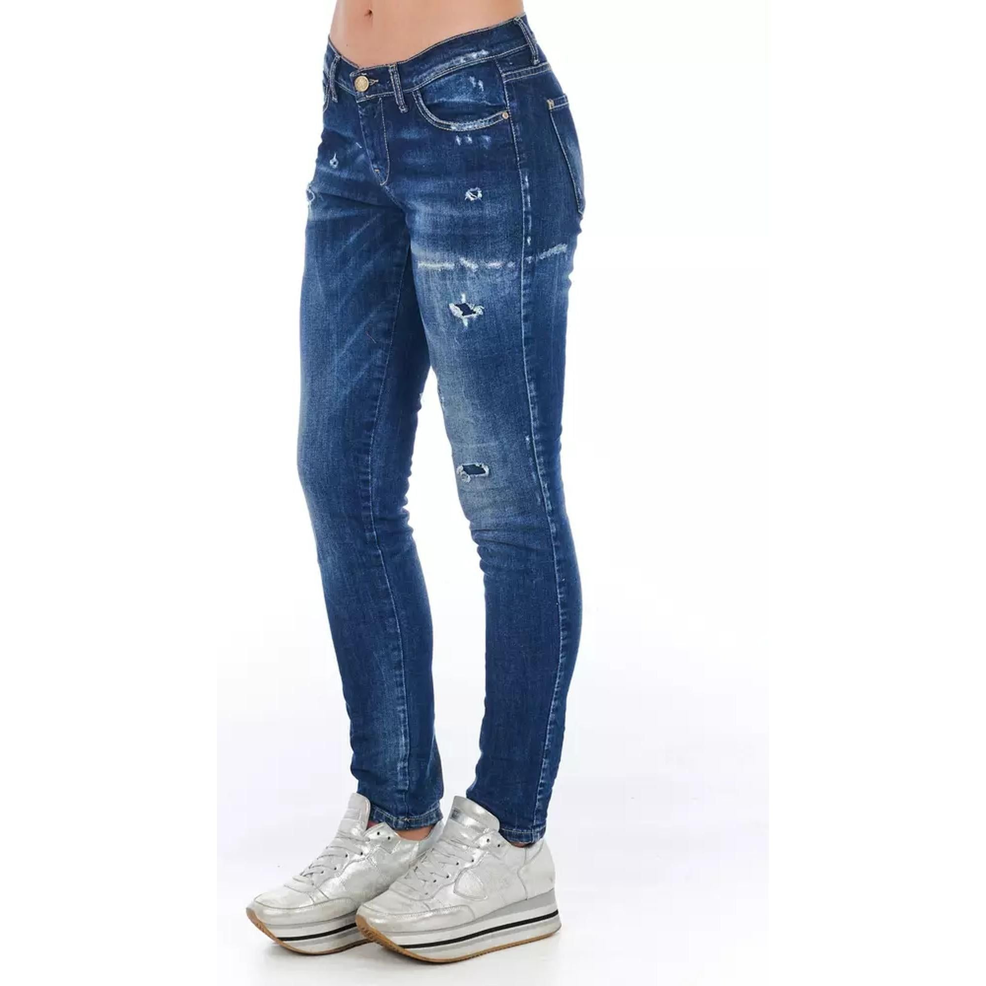 Worn Wash Skinny Denim Jeans with Multi-Pockets W26 US Women