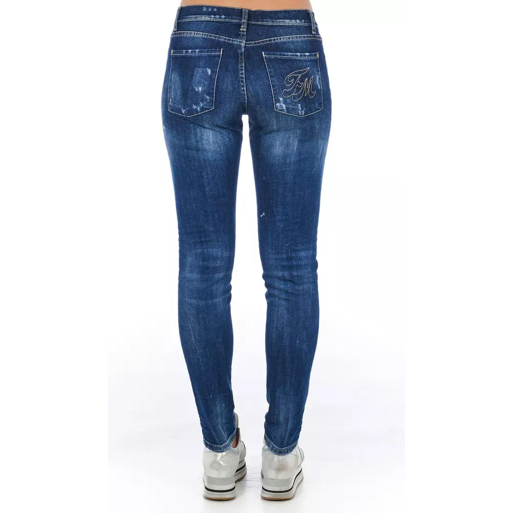 Worn Wash Skinny Denim Jeans with Multi-Pockets W26 US Women