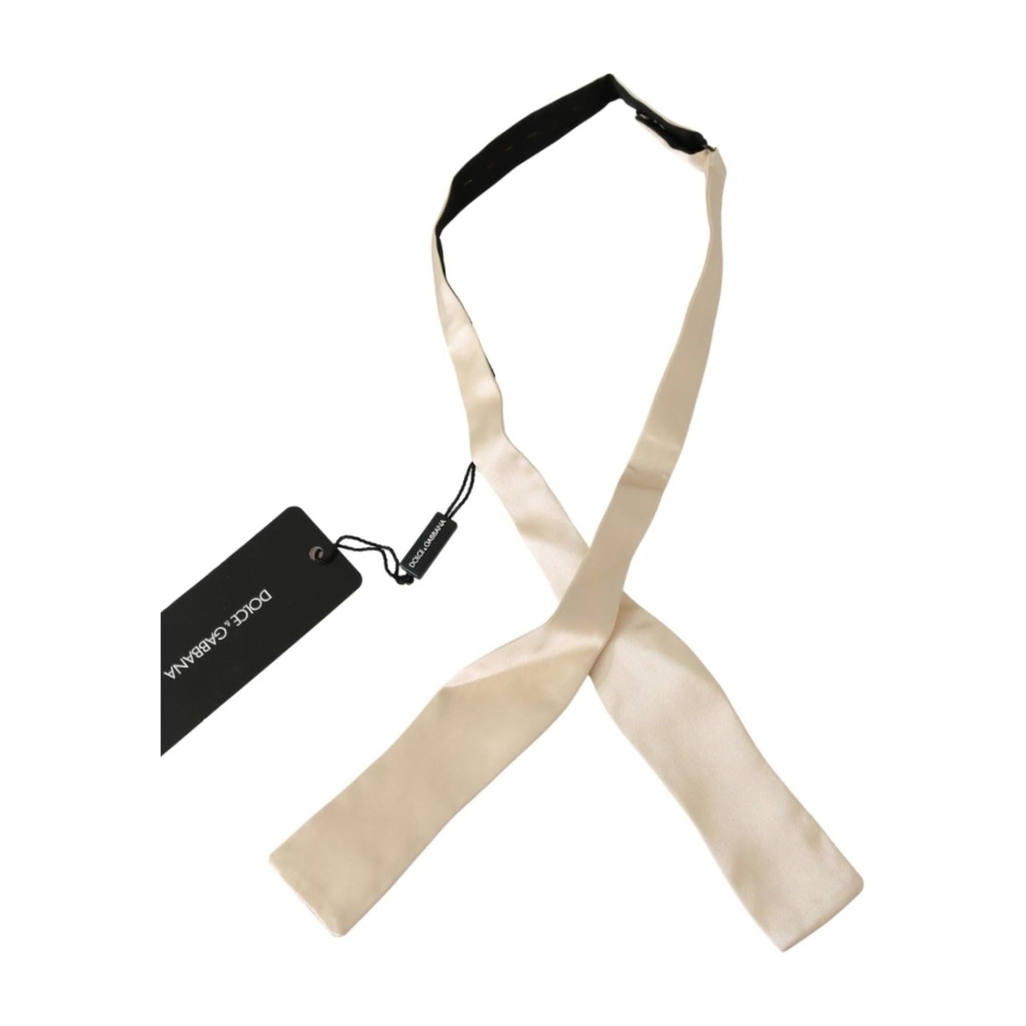 100% Authentic Dolce &amp; Gabbana Bowtie Beige Silk Adjustable Strap One Size Men