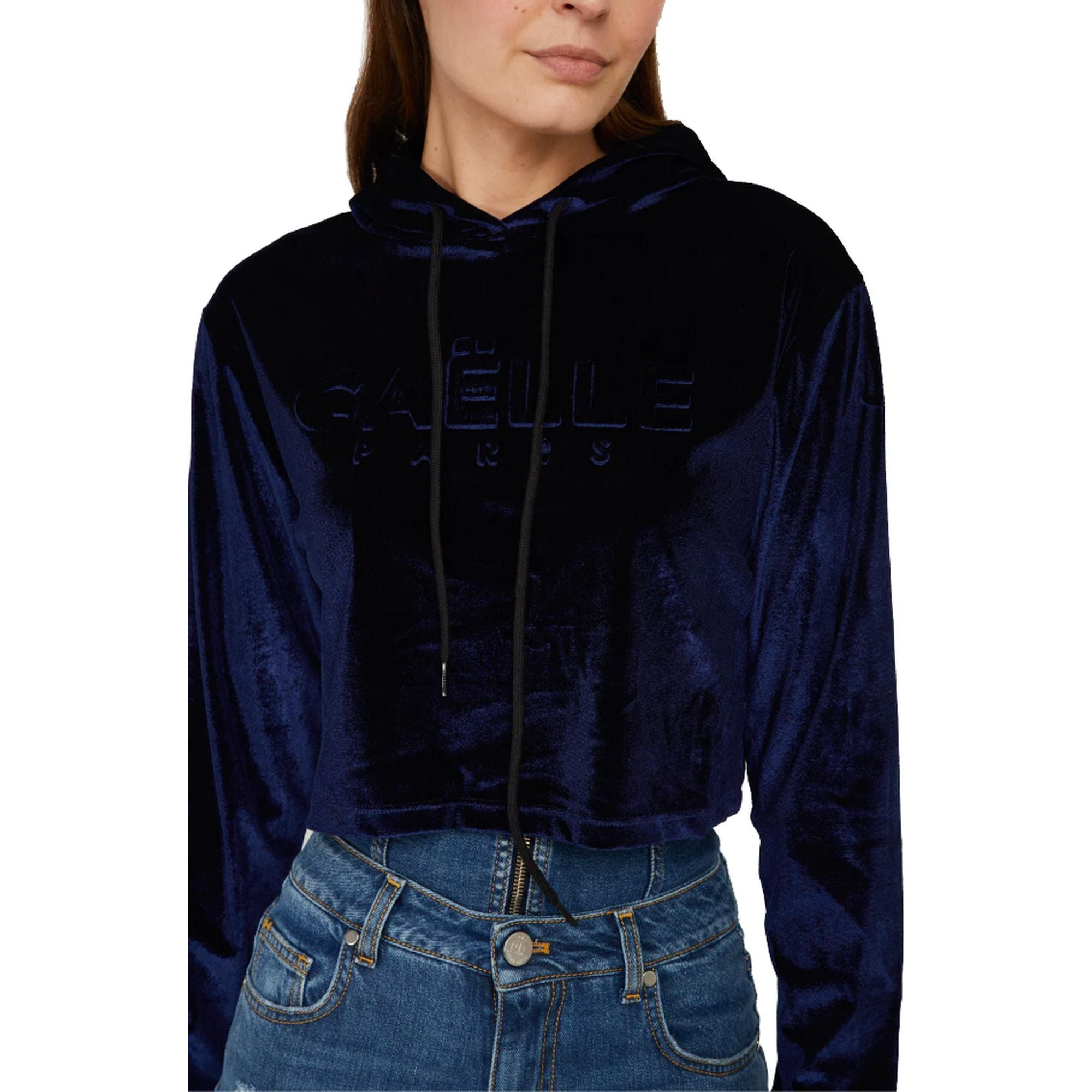 Short Velvet Sweatshirt with Hood and Embossed Logo 44 IT Women