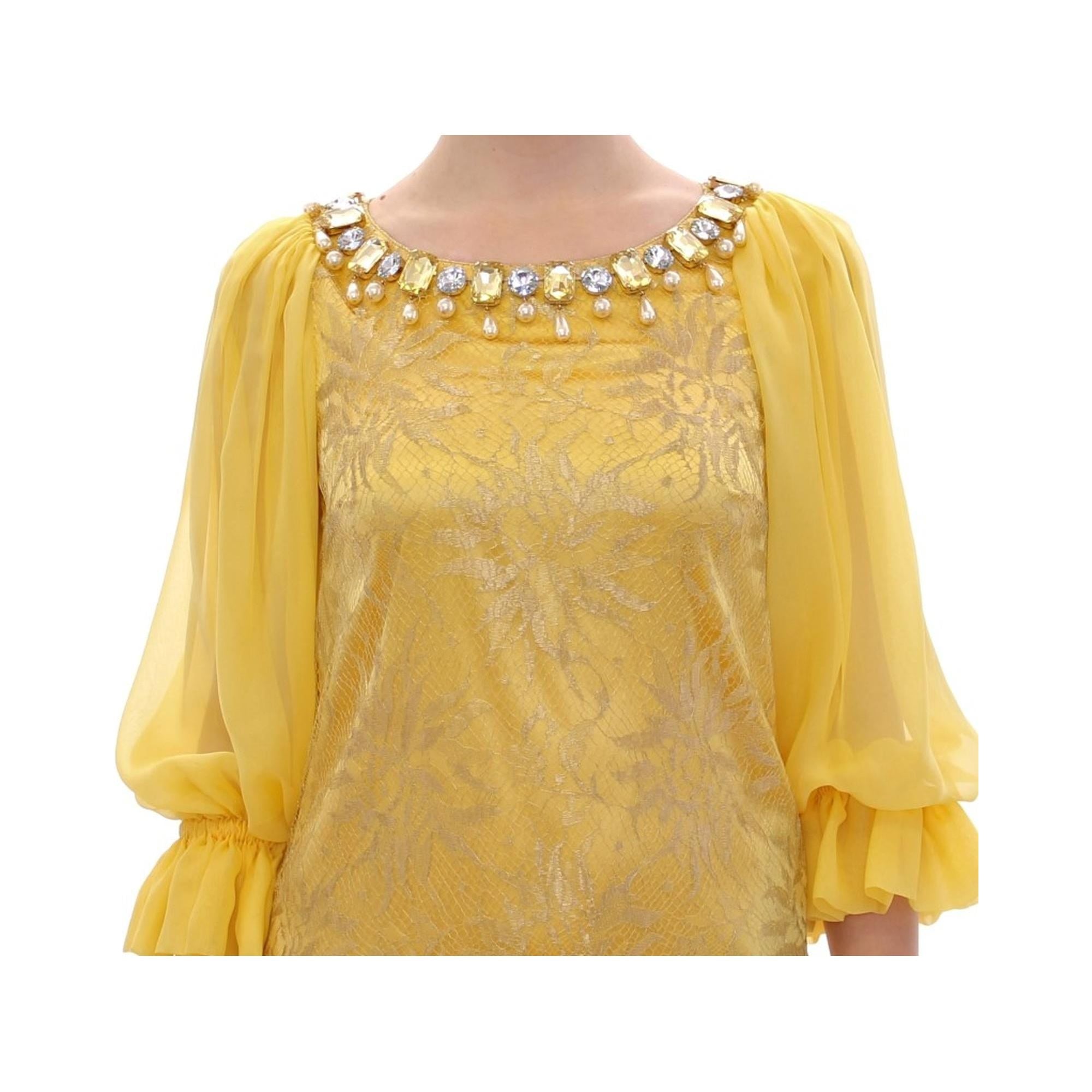 Yellow Lace Crystal Sheath Dress by Dolce &amp; Gabbana 38 IT Women