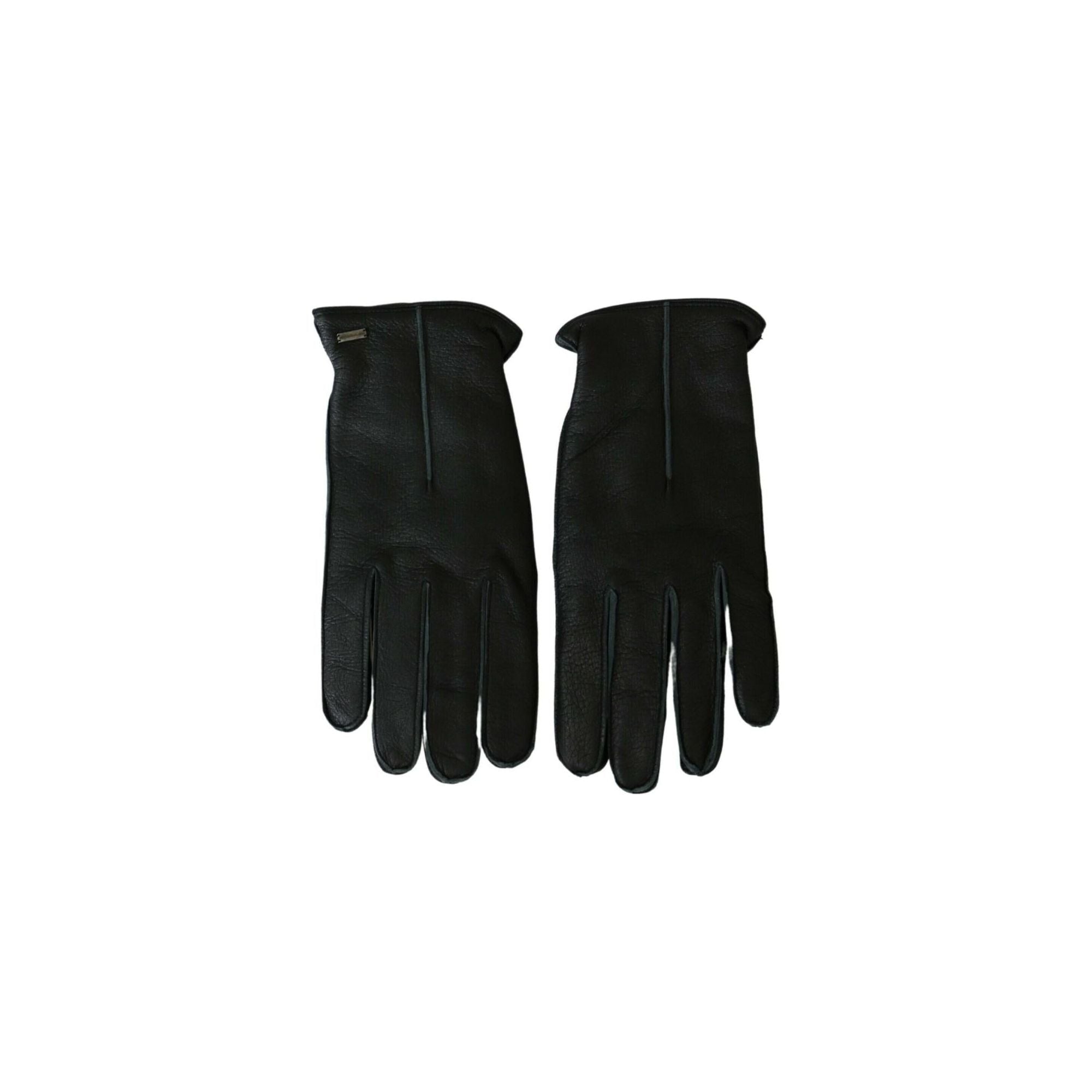 100% Authentic Dolce &amp; Gabbana Black Biker Gloves - Leather 10 Men